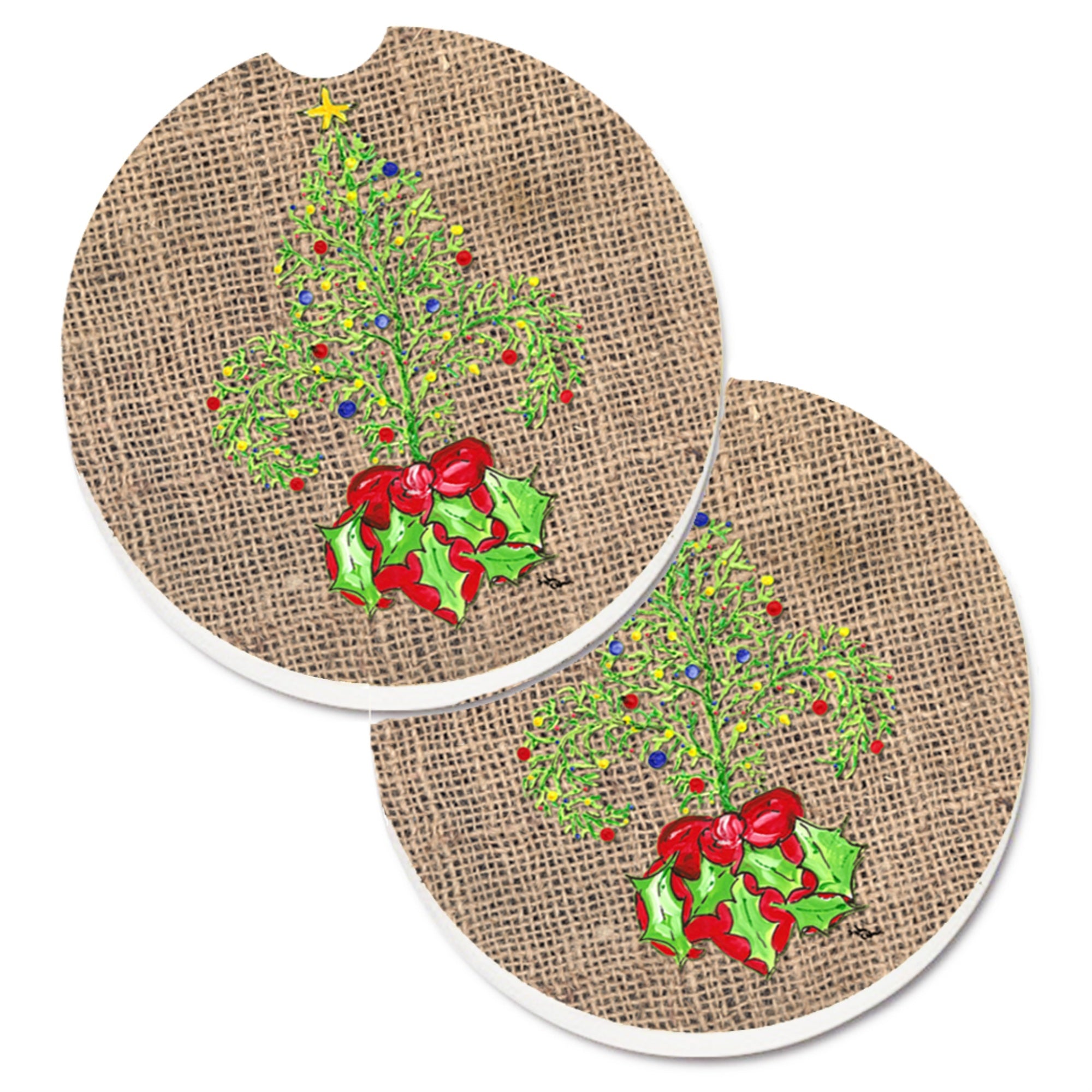 Caroline'S Treasures Christmas Tree Fleur De Lis Set Of 2 Cup Holder Car Coasters 8745Carc, 2.56, Multicolor
