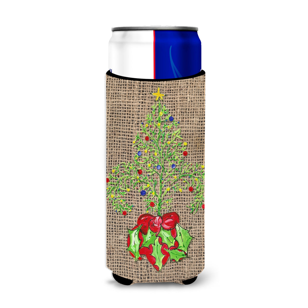 Christmas Tree Fleur De Lis On Faux Burlap Ultra Beverage Insulators For Slim Cans 8745Muk