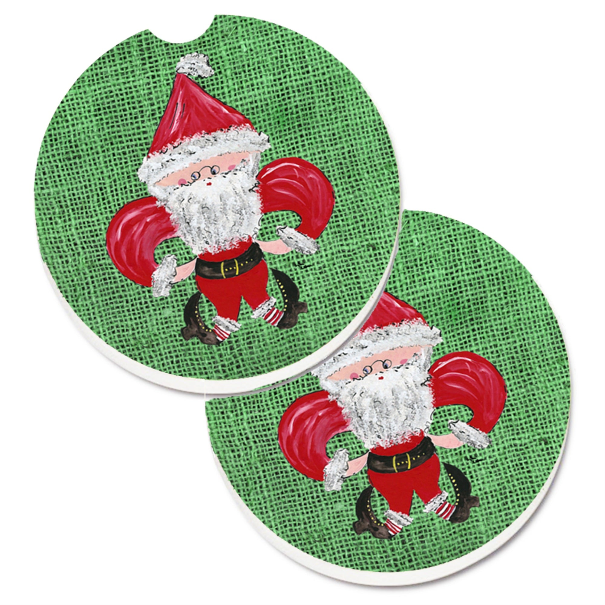 Caroline'S Treasures Christmas Santa Fleur De Lis Set Of 2 Cup Holder Car Coasters 8746Carc, 2.56, Multicolor