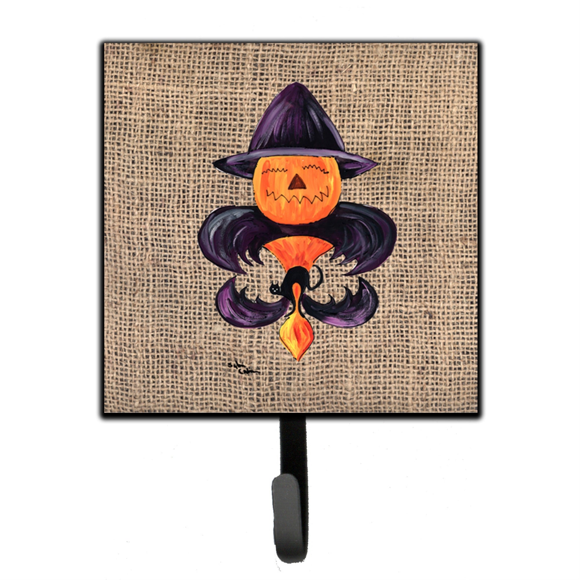 Caroline'S Treasures 8748Sh4 Halloween Pumpkin Bat Fleur De Lis Leash Holder Or Key Hook, Small, Multicolor