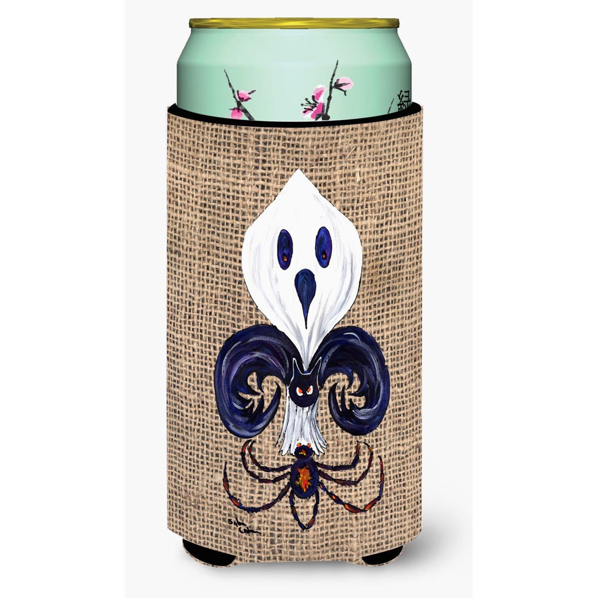 Halloween Ghost, Bat And Spider Fleur De Lis Tall Boy Beverage Insulator Beverage Insulator Hugger