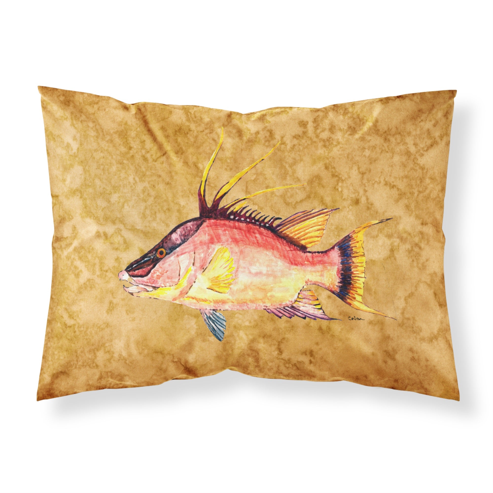 Caroline'S Treasures 8751Pillowcase Hog Snapper On Gold Fabric Standard Pillowcase, Large, Multicolor