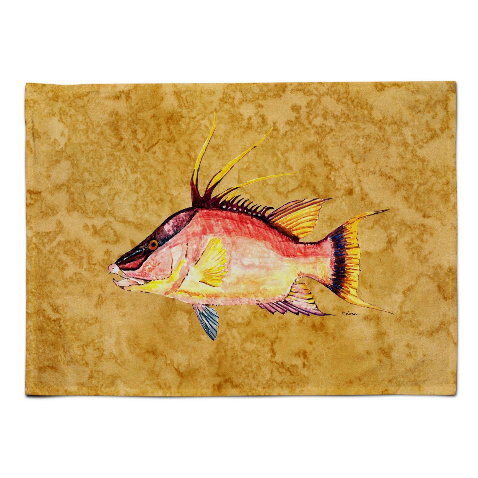 Caroline'S Treasures 8751Plmt Hog Snapper On Gold Fabric Placemat, Multicolor