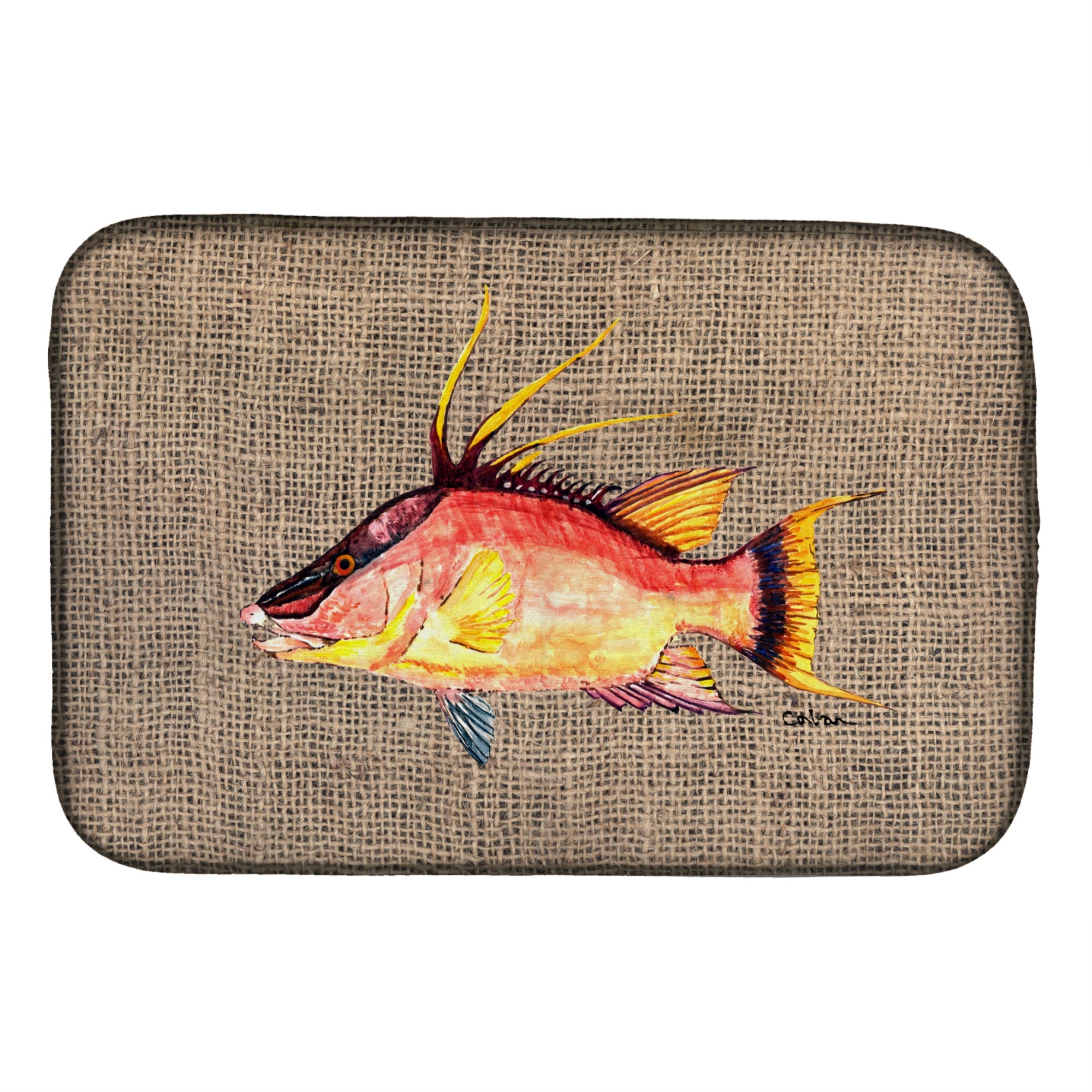 Caroline'S Treasures Hog Snapper On Faux Burlap Dish Drying Mat, 14 X 21, Multicolor