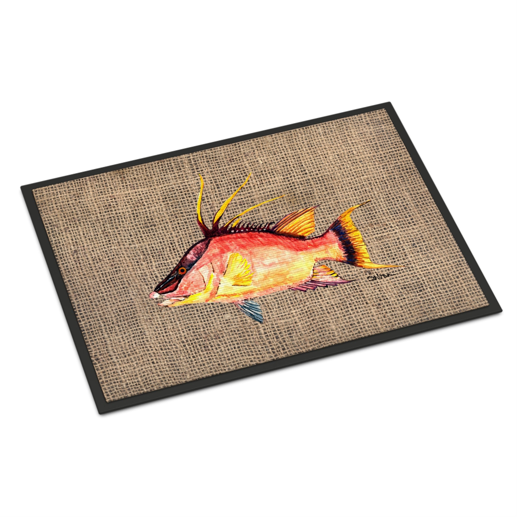 Caroline'S Treasures 8753Jmat Hog Snapper On Faux Burlap Indoor Or Outdoor Mat, 24 X 36, Multicolor