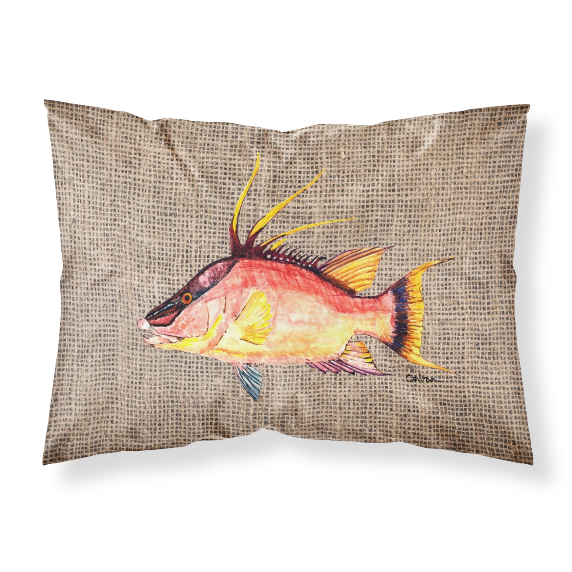 Caroline'S Treasures 8753Pillowcase Hog Snapper On Faux Burlap Fabric Standard Pillowcase, Large, Multicolor