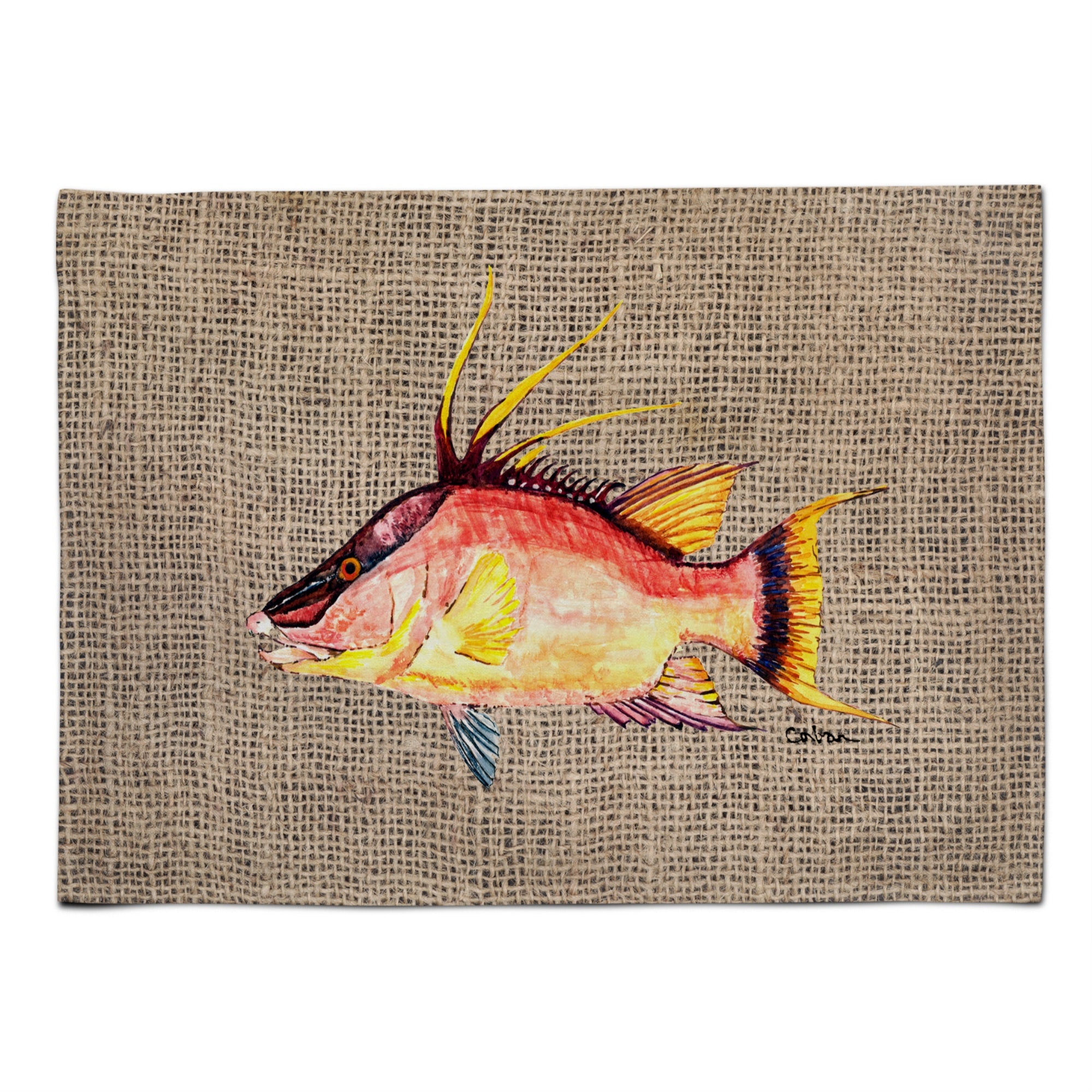 Caroline'S Treasures 8753Plmt Hog Snapper On Faux Burlap Fabric Placemat, Multicolor