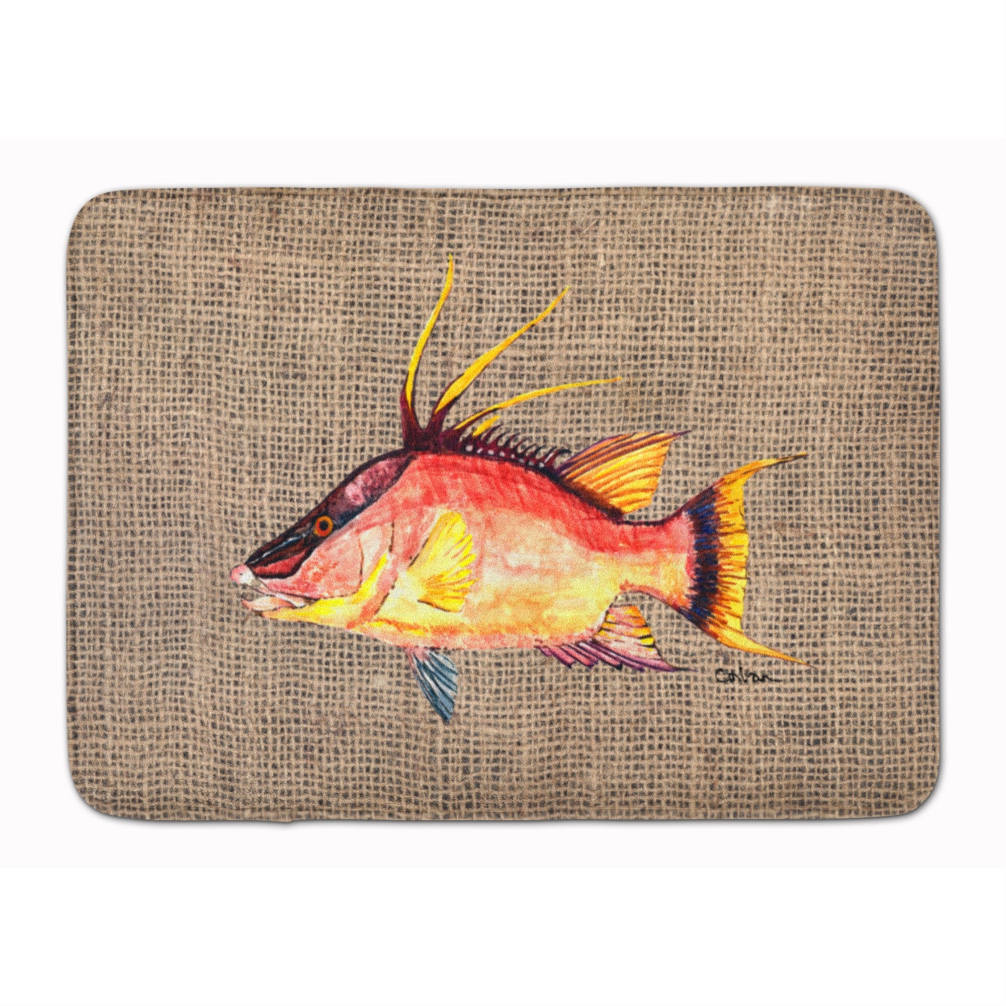 Caroline'S Treasures Hog Snapper On Faux Burlap Floor Mat, 19 X 27, Multicolor