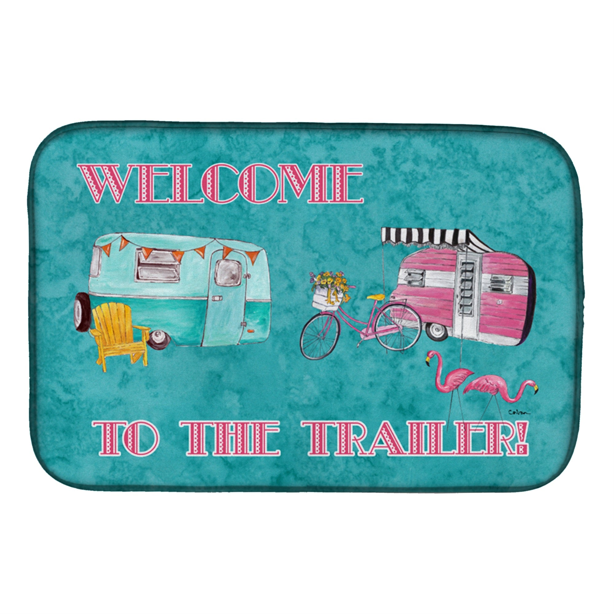 Caroline'S Treasures Welcome To The Trailer Dish Drying Mat, 14 X 21