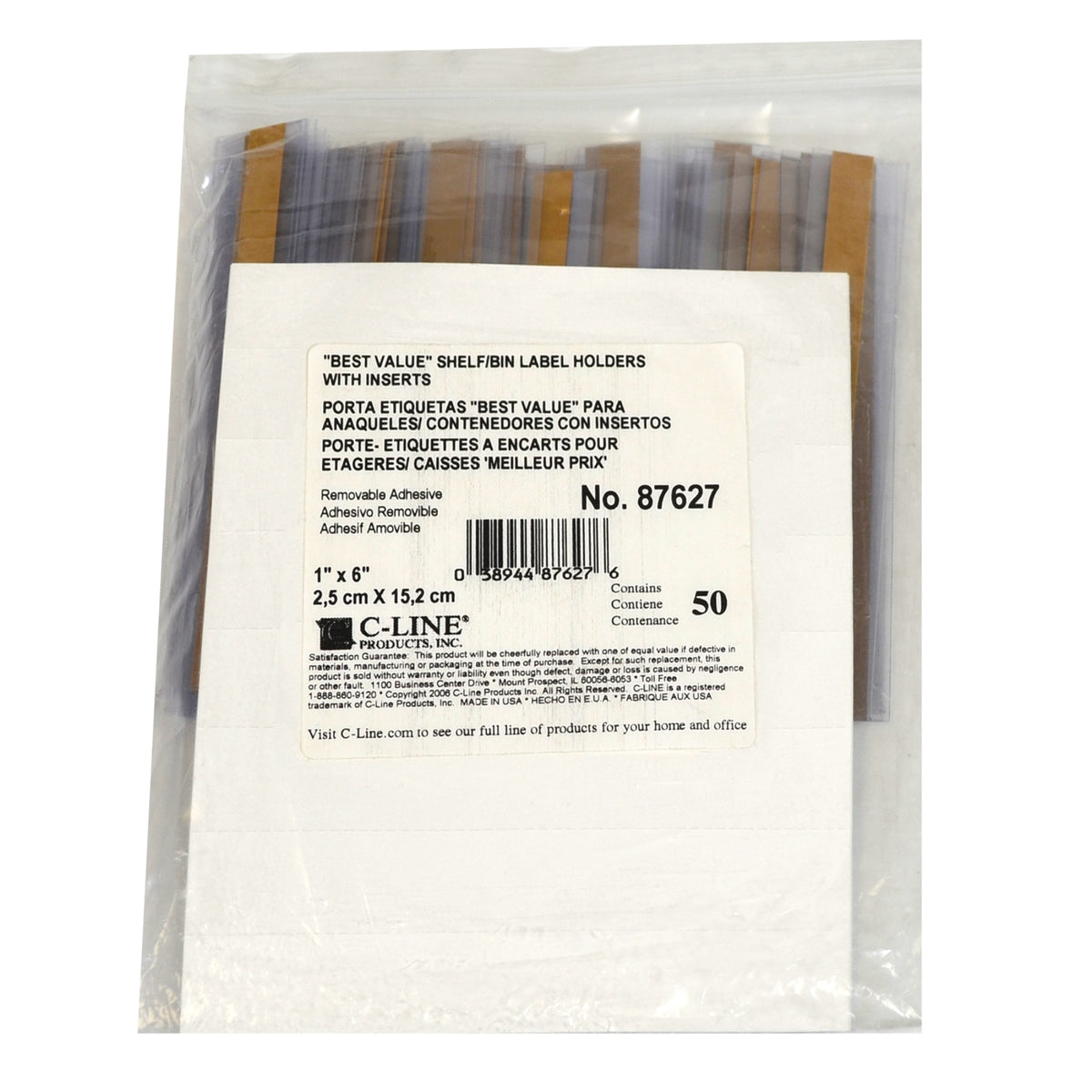 Best Value Peel & Stick Shelf/Bin Label Holders, 1 Inch X 6 Inch Removable Adhesive Label Holder, 50/Pk, 87627