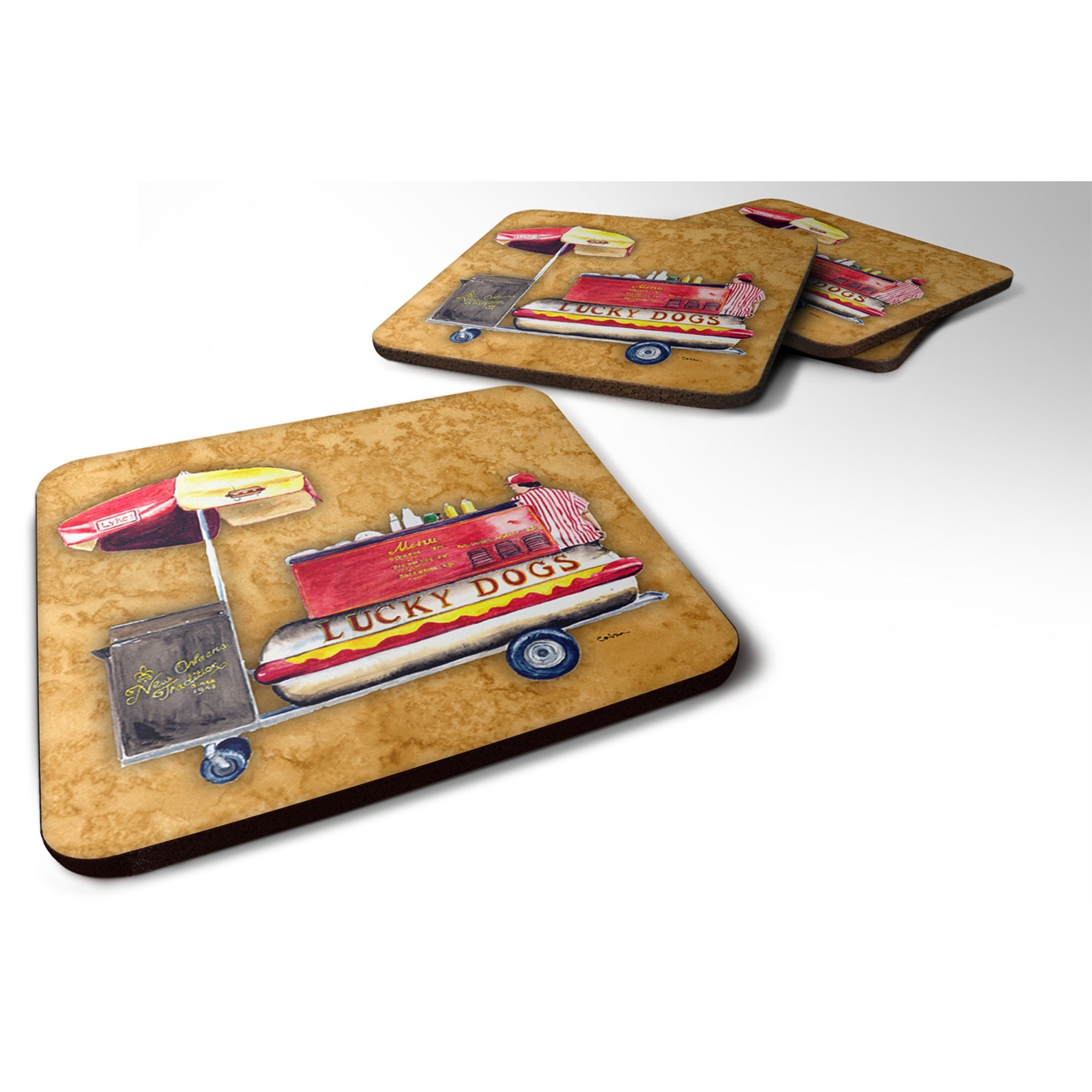 Caroline'S Treasures 8781Fc Lucky Dog Foam Coasters (Set Of 4), 3.5 H X 3.5 W, Multicolor