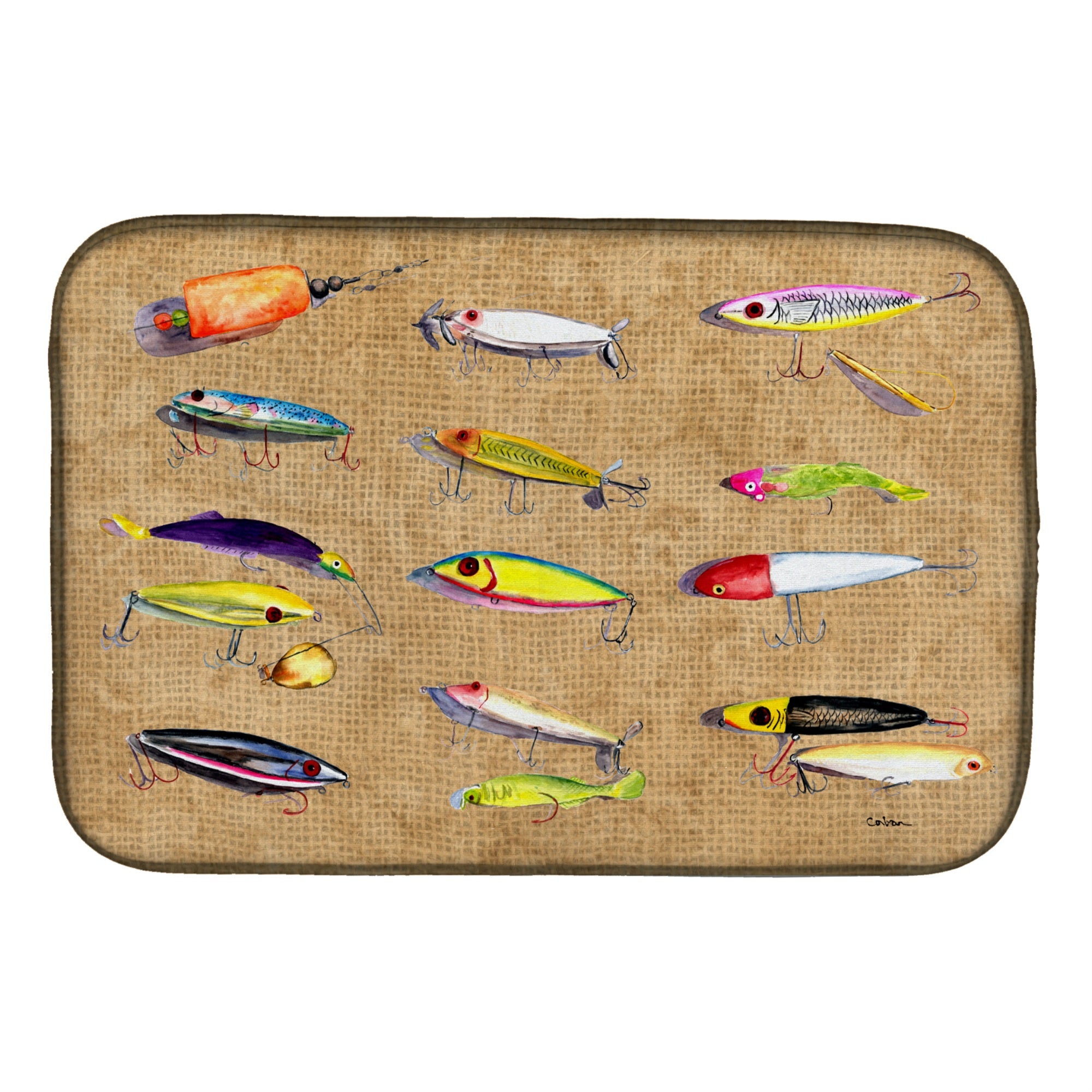 Caroline'S Treasures Fishing Lures Dish Drying Mat, 14 X 21, Multicolor