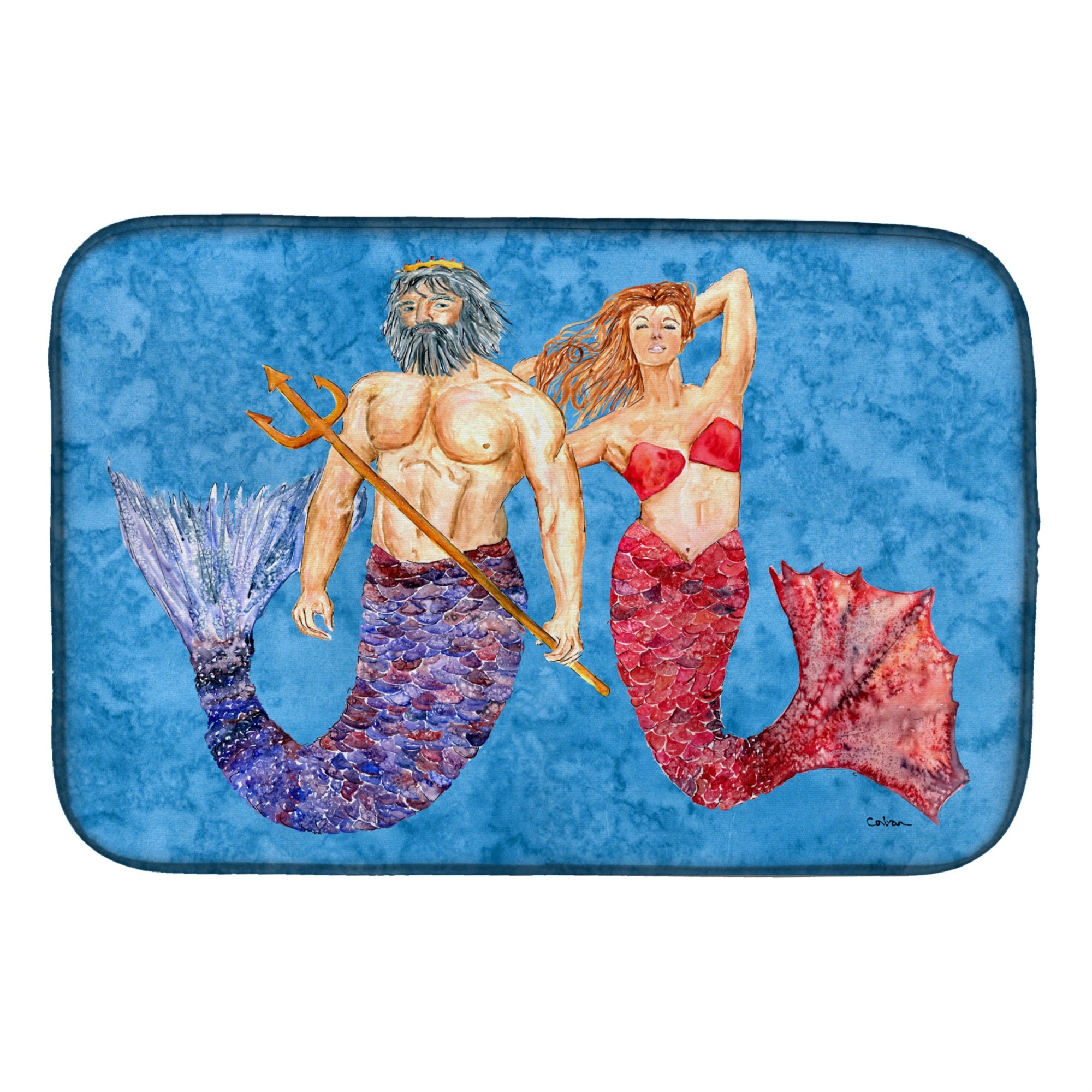 Caroline'S Treasures Mermaid And Merman Dish Drying Mat, 14 X 21, Multicolor