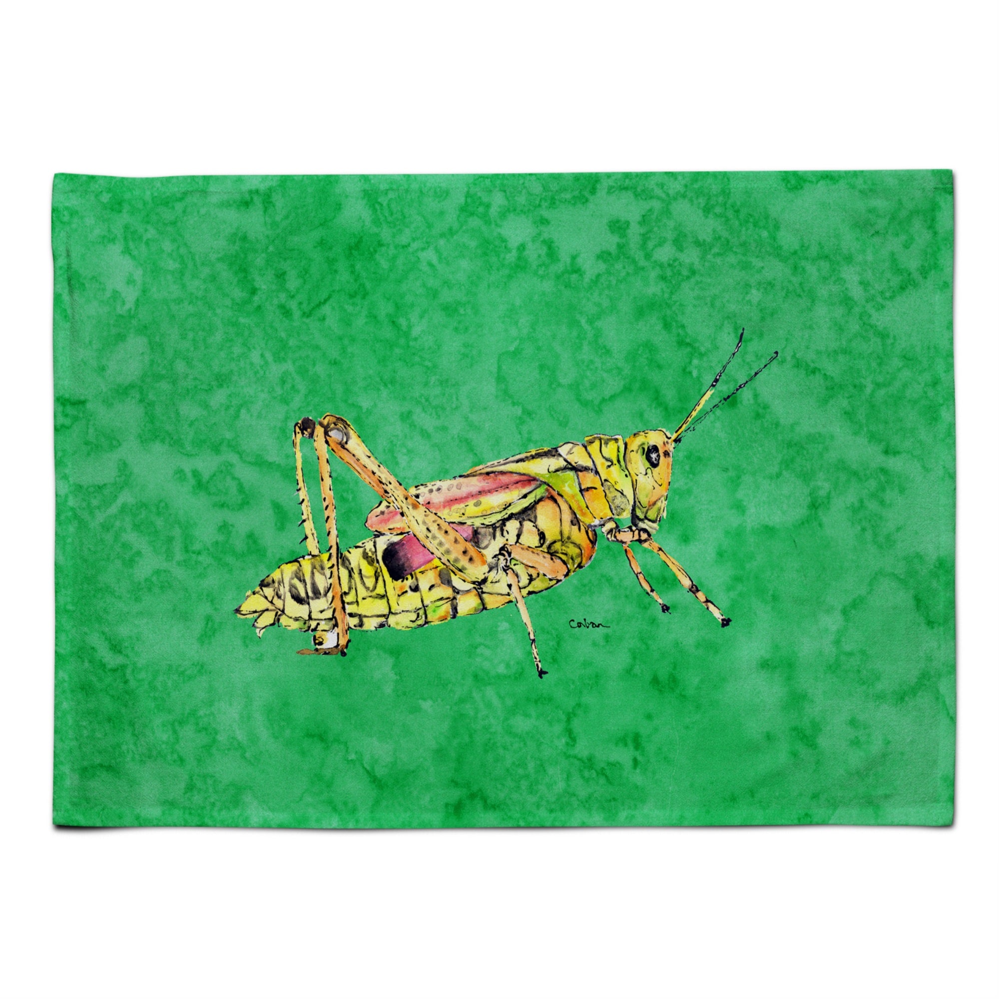 Caroline'S Treasures 8849Plmt Grasshopper On Green Fabric Placemat, Multicolor
