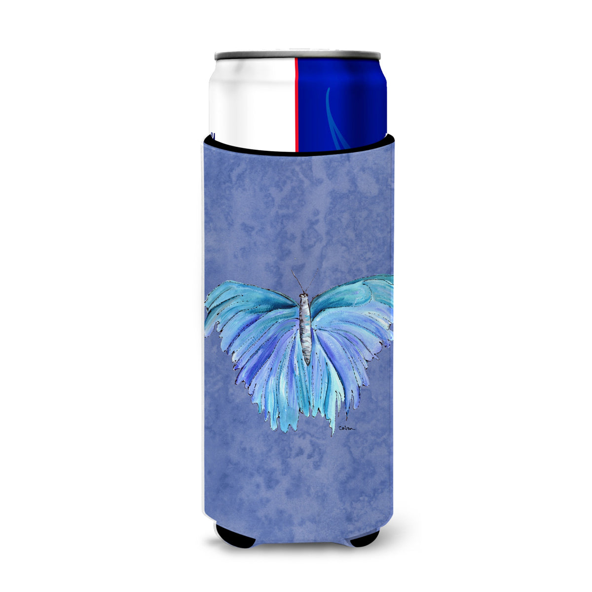 Butterfly On Slate Blue Ultra Beverage Insulators For Slim Cans 8855Muk