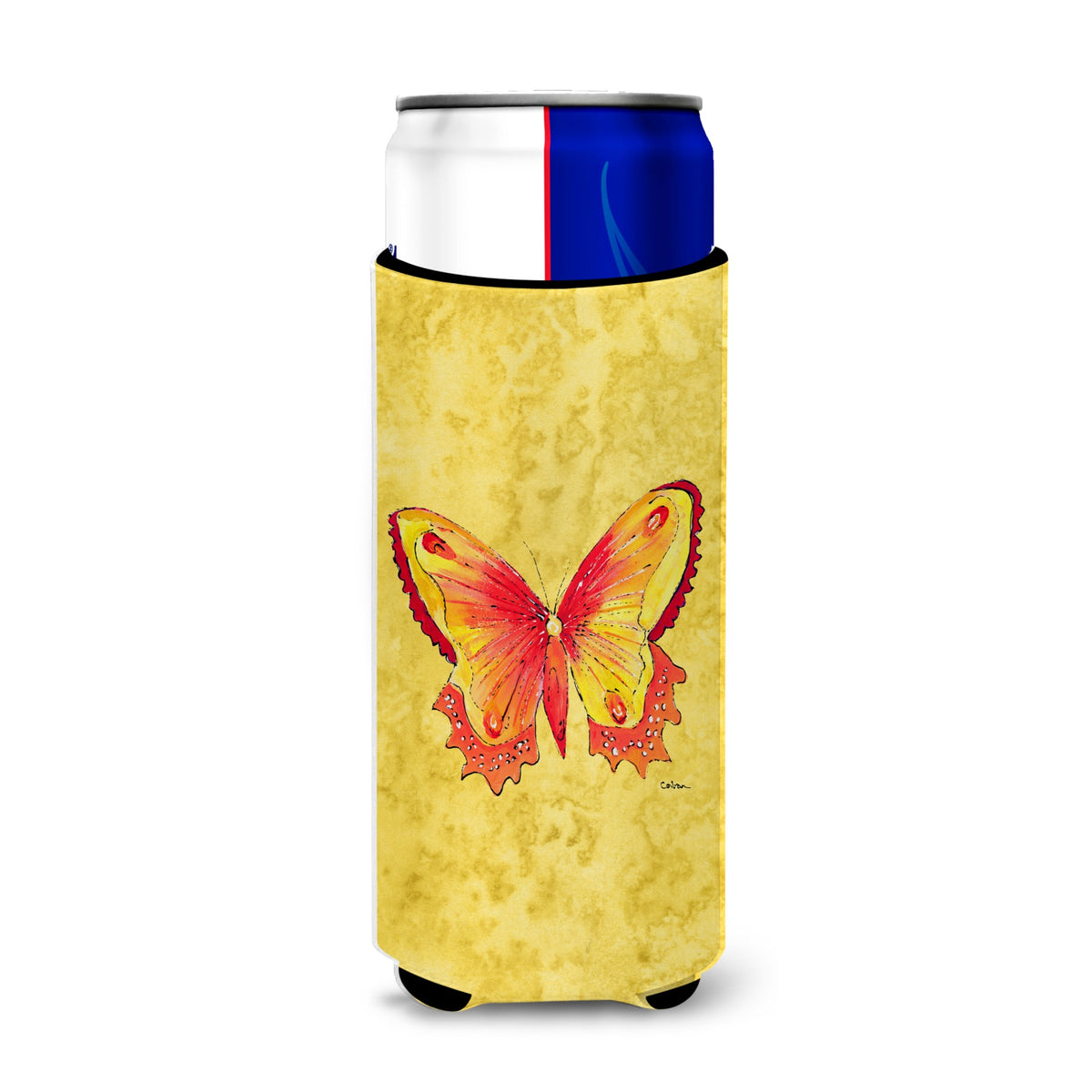 Butterfly On Yellow Ultra Beverage Insulators For Slim Cans 8857Muk