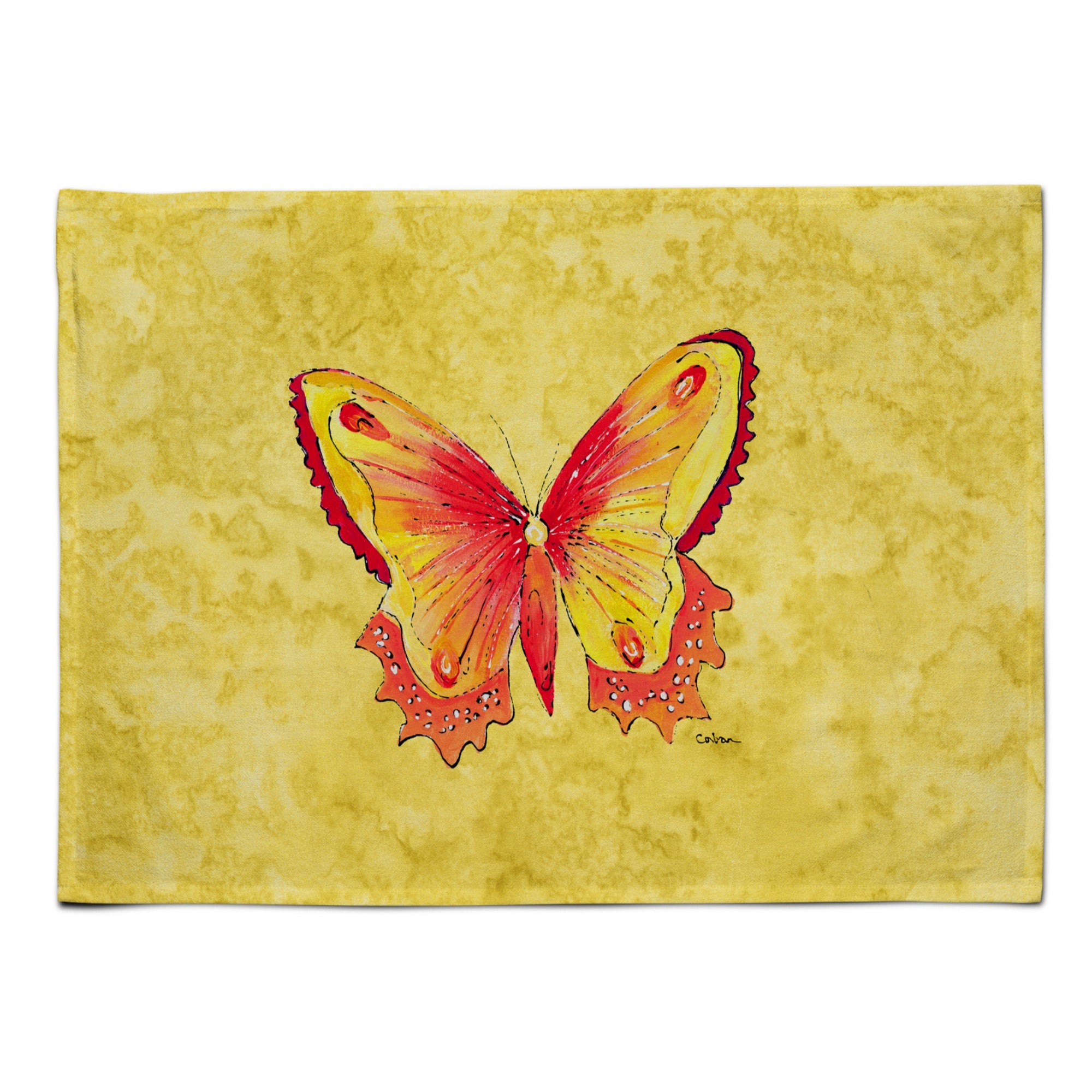 Caroline'S Treasures 8857Plmt Butterfly On Yellow Fabric Placemat, Multicolor