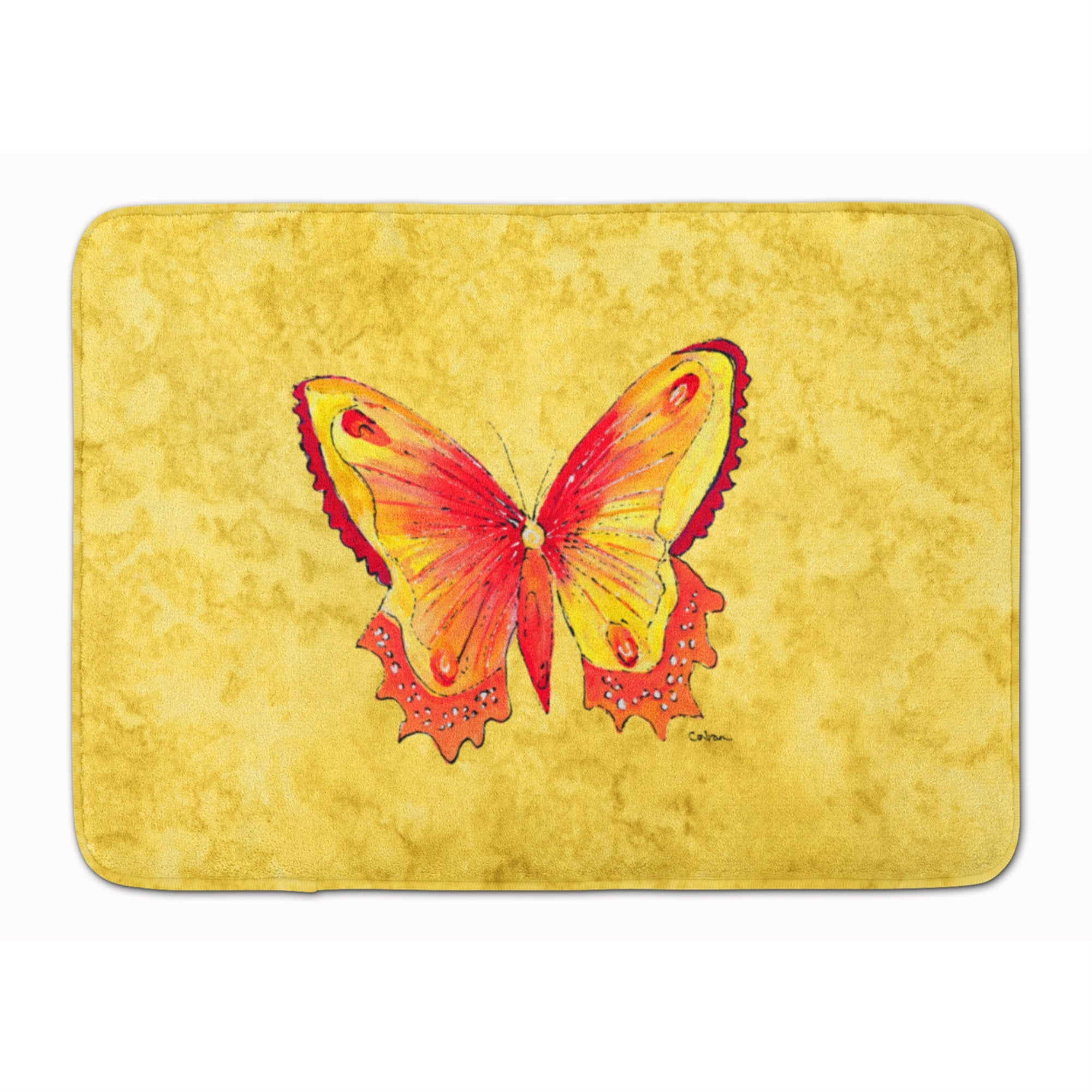 Caroline'S Treasures Butterfly On Yellow Floor Mat, 19 X 27, Multicolor
