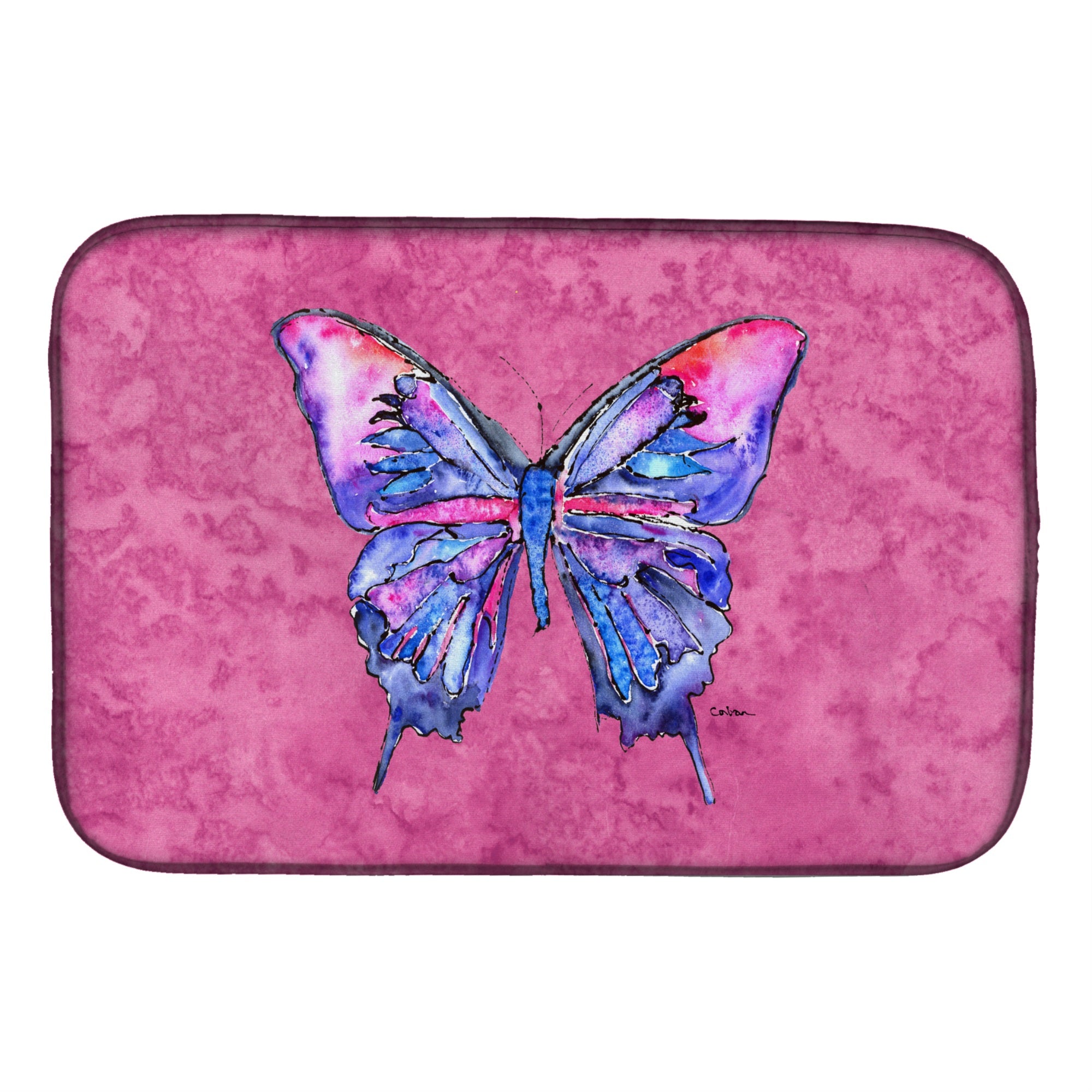 Caroline'S Treasures Butterfly On Pink Dish Drying Mat, 14 X 21, Multicolor