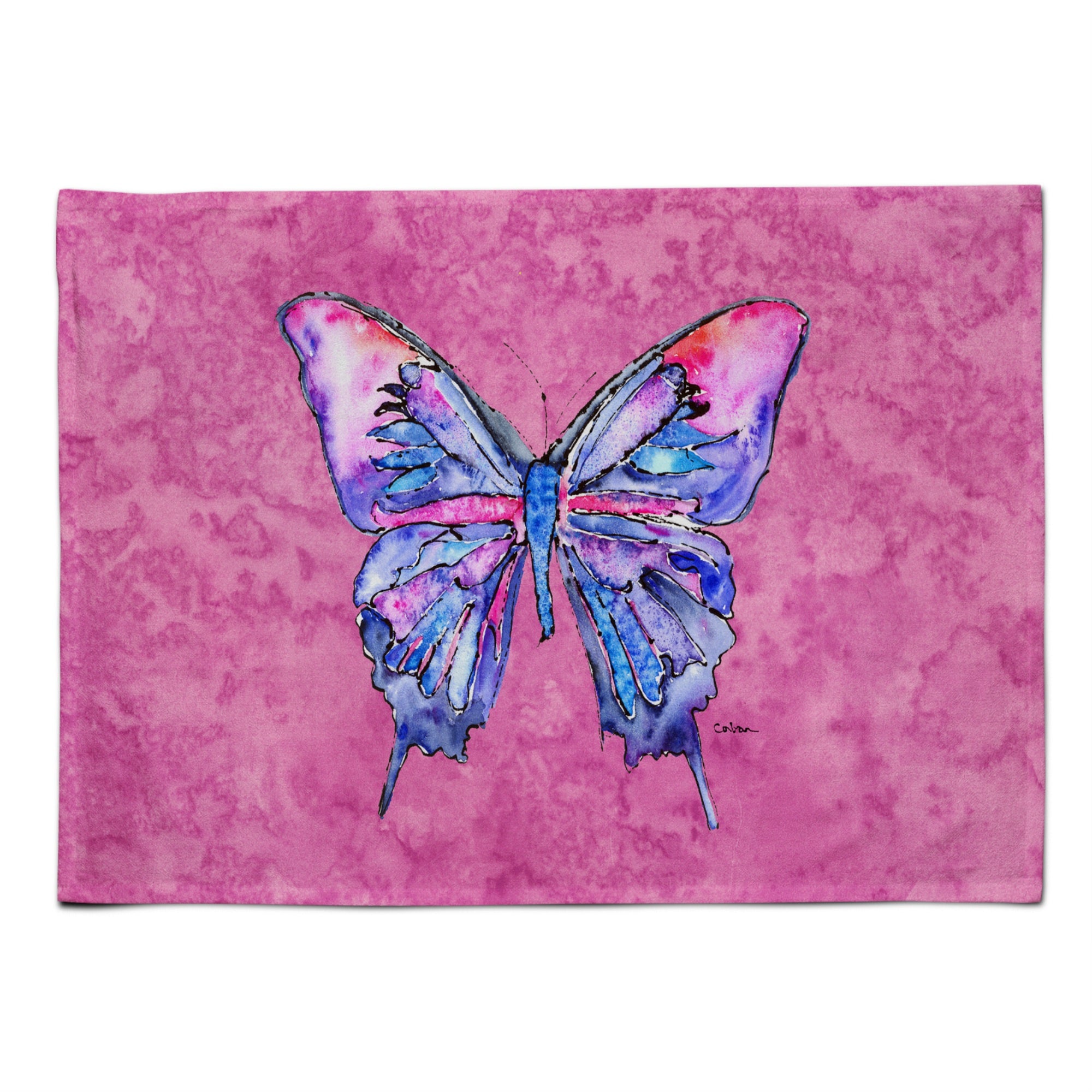 Caroline'S Treasures 8859Plmt Butterfly On Pink Fabric Placemat, Multicolor