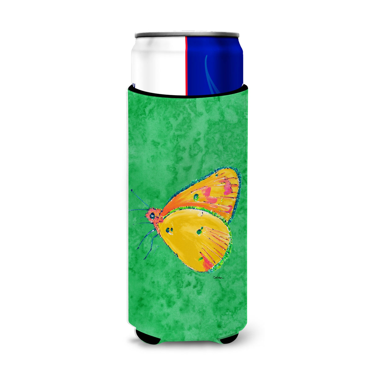 Butterfly Orange On Green Ultra Beverage Insulators For Slim Cans 8861Muk