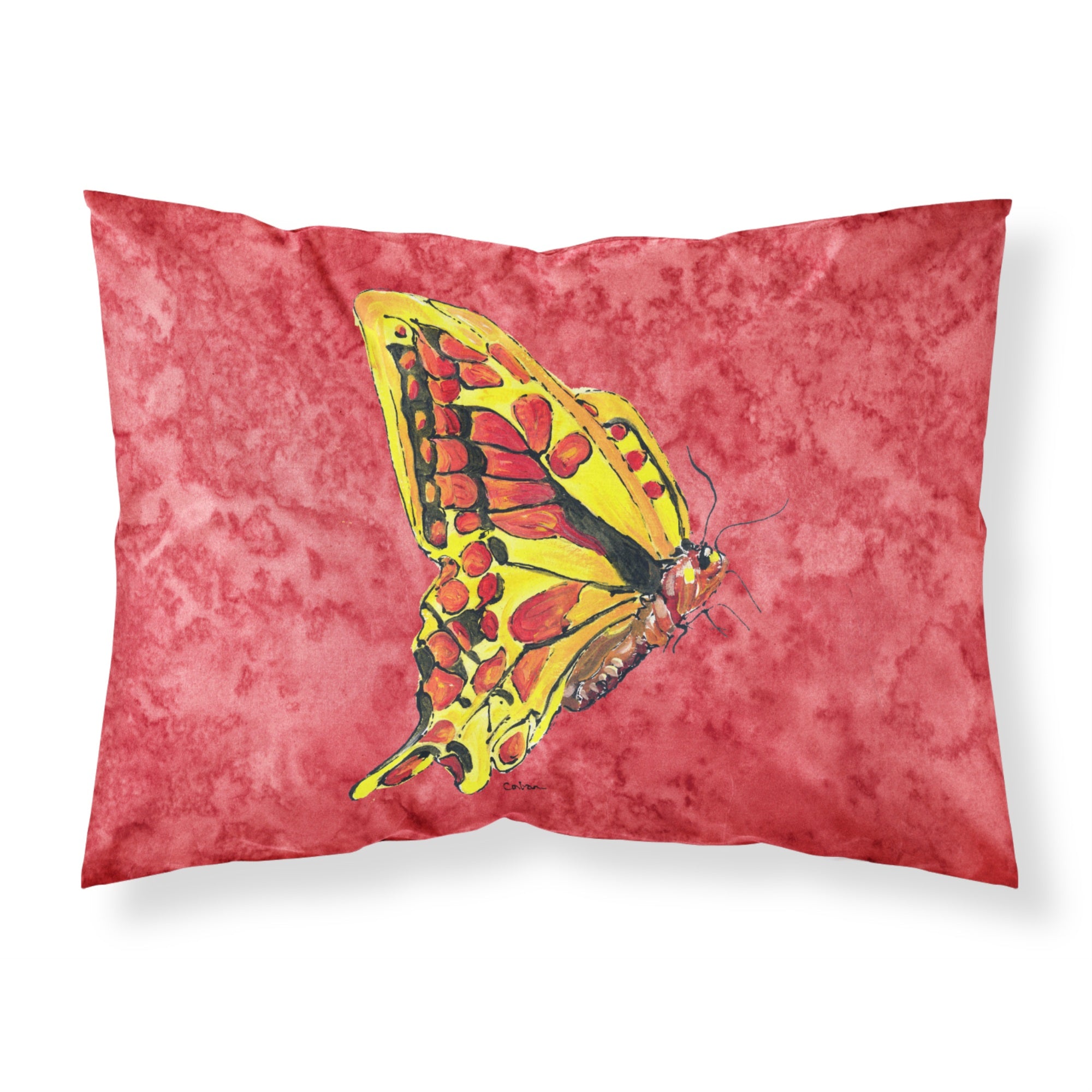 Caroline'S Treasures 8862Pillowcase Butterfly On Red Moisture Wicking Fabric Standard Pillowcase, Large, Multicolor
