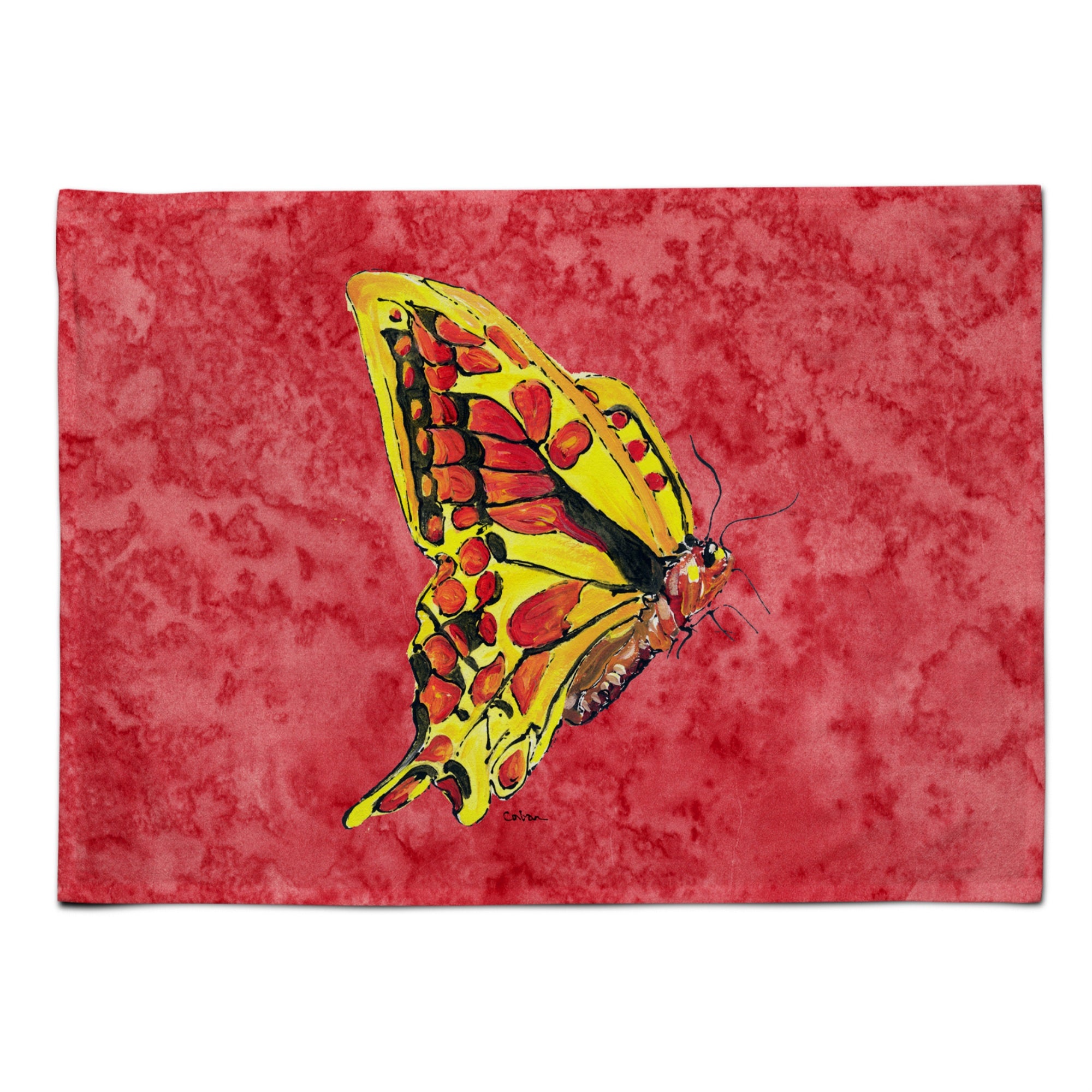 Caroline'S Treasures 8862Plmt Butterfly On Red Fabric Placemat, Multicolor