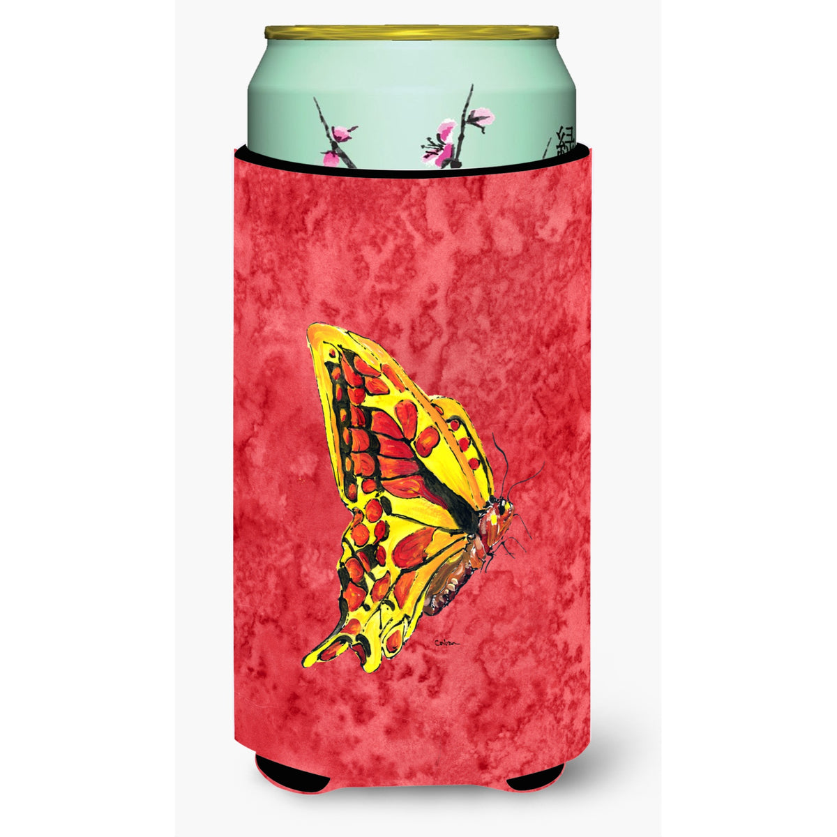Butterfly On Red  Tall Boy Beverage Insulator Beverage Insulator Hugger