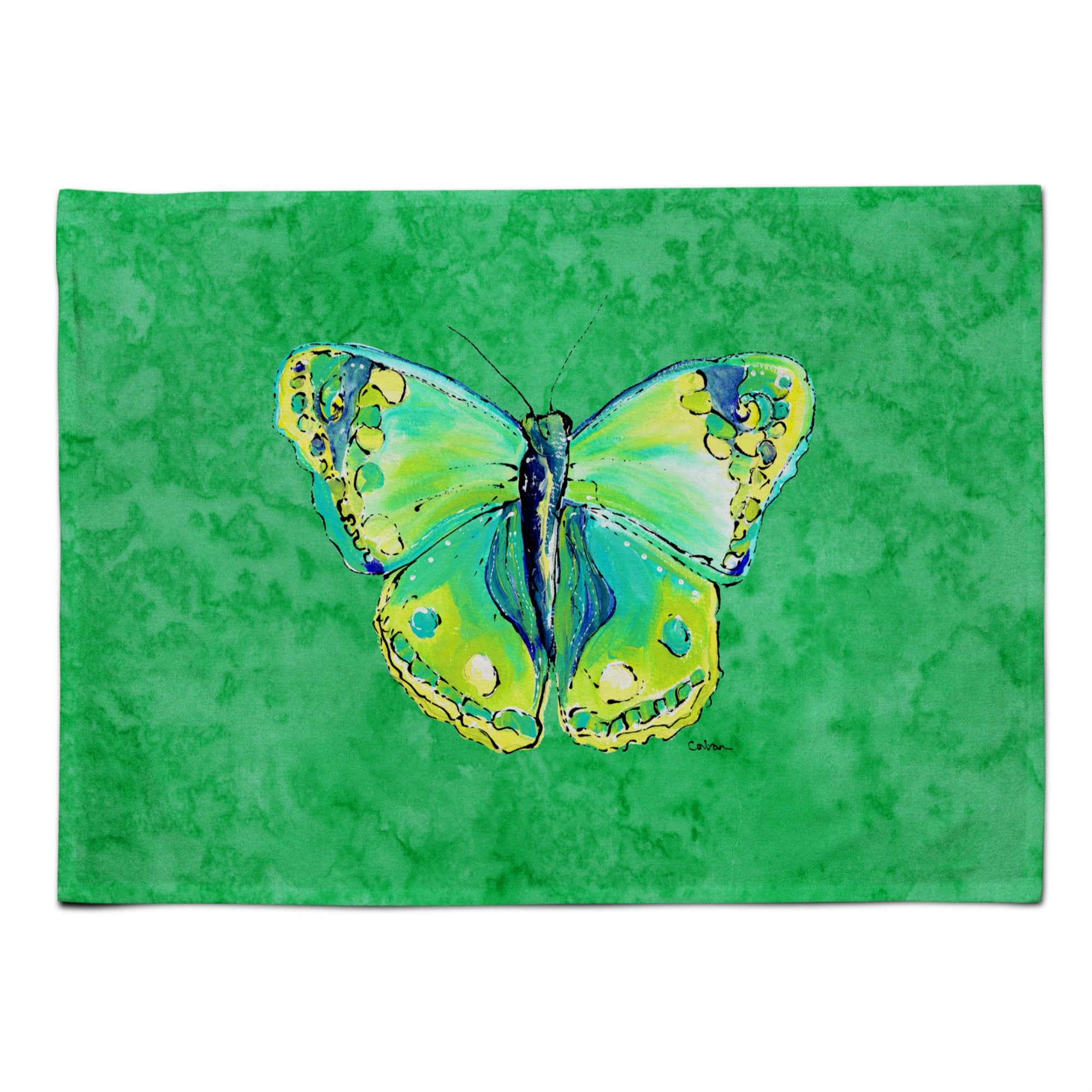 Caroline'S Treasures 8863Plmt Butterfly Green On Green Fabric Placemat, Multicolor