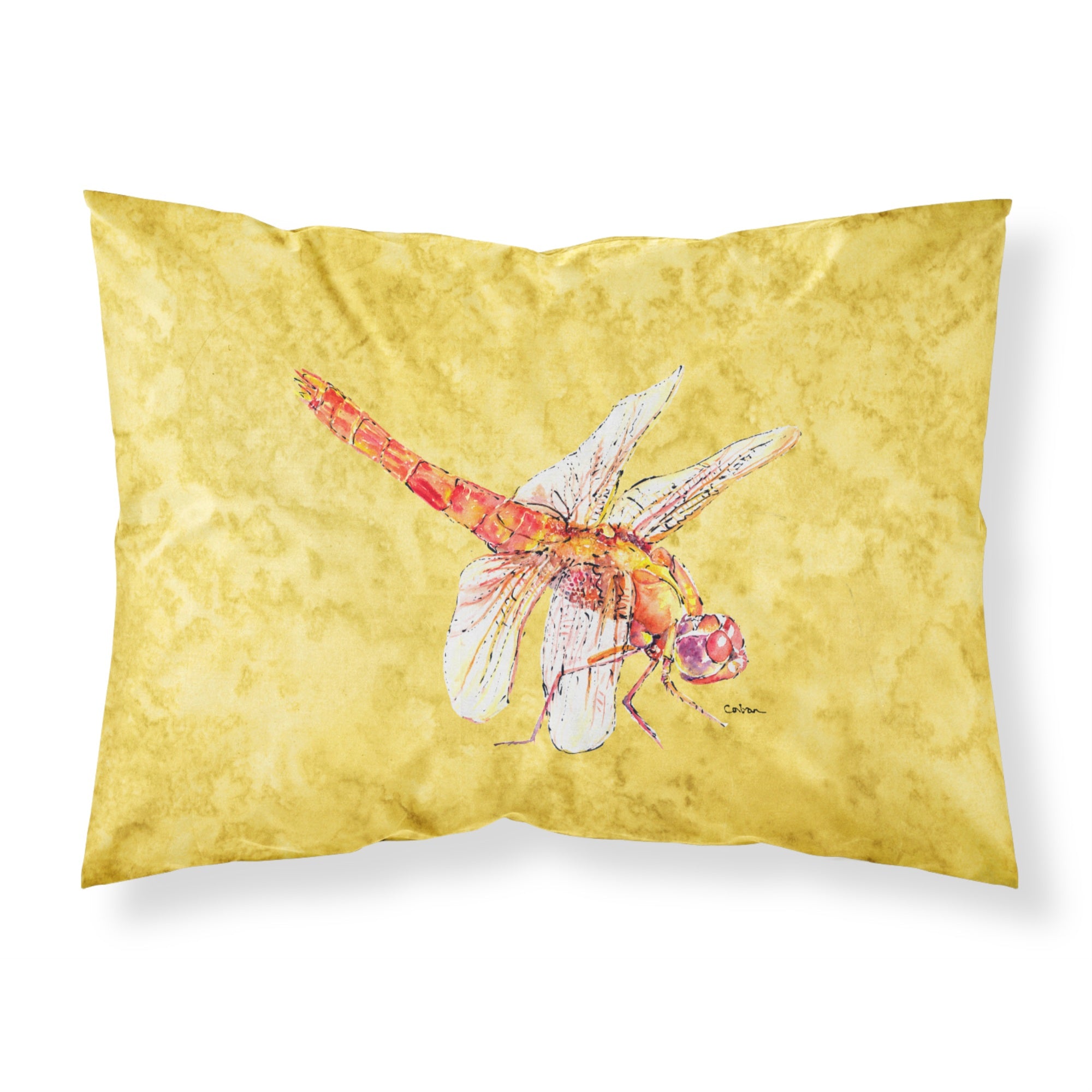 Caroline'S Treasures 8866Pillowcase Dragonfly On Yellow Moisture Wicking Fabric Standard Pillowcase, Large, Multicolor