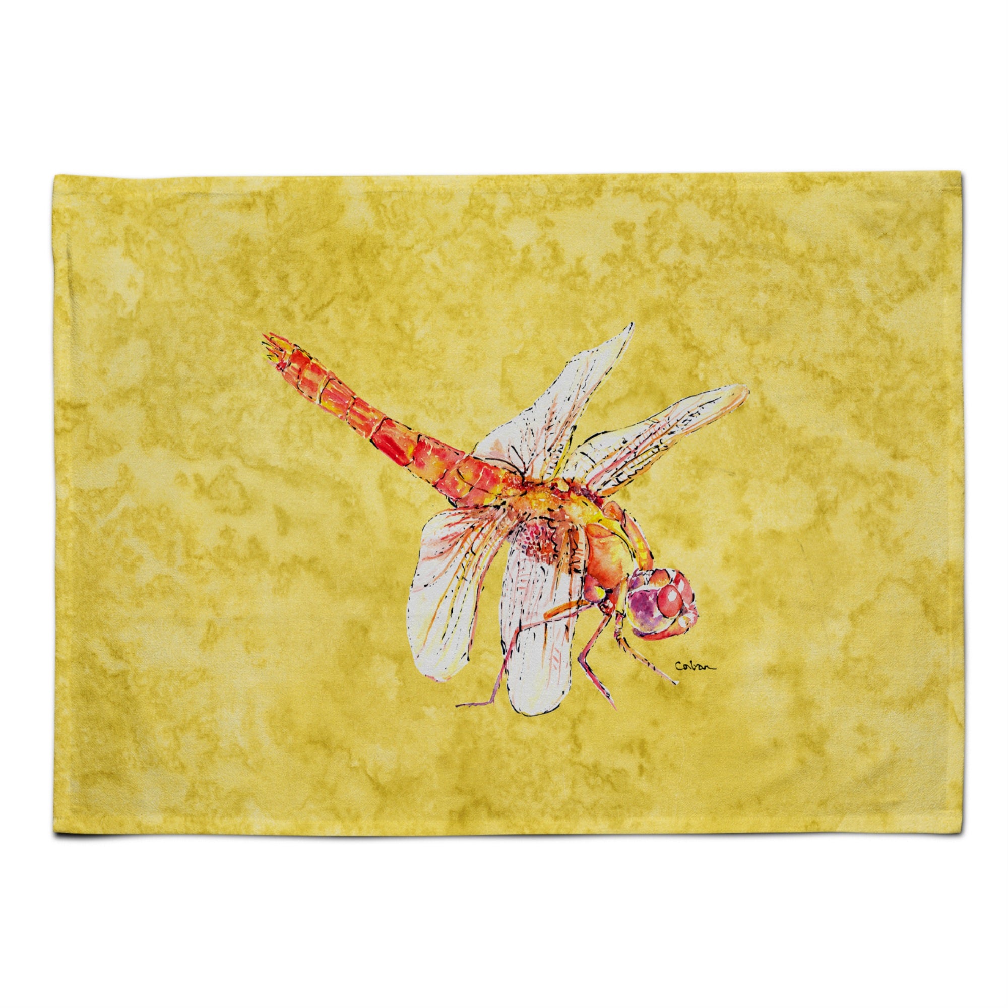 Caroline'S Treasures 8866Plmt Dragonfly On Yellow Fabric Placemat, Multicolor