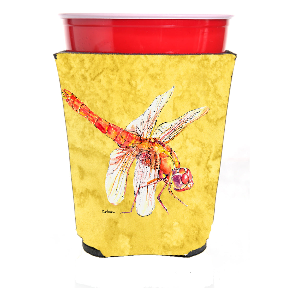 Dragonfly On Yellow Red Solo Cup Beverage Insulator Hugger