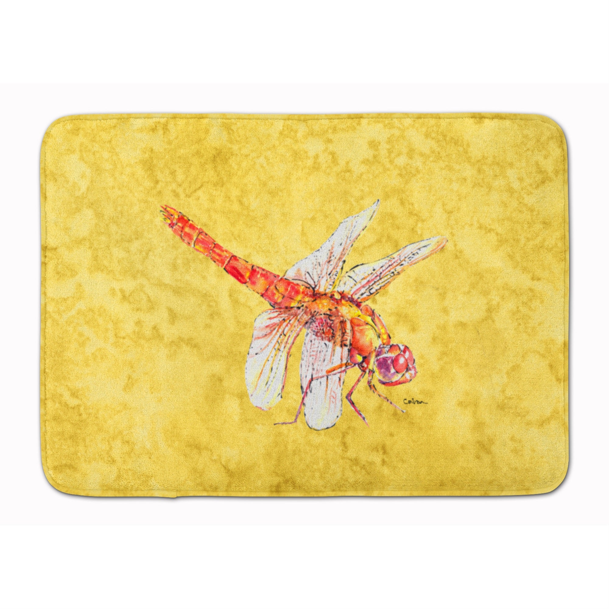 Caroline'S Treasures Dragonfly On Yellow Floor Mat, 19 X 27, Multicolor