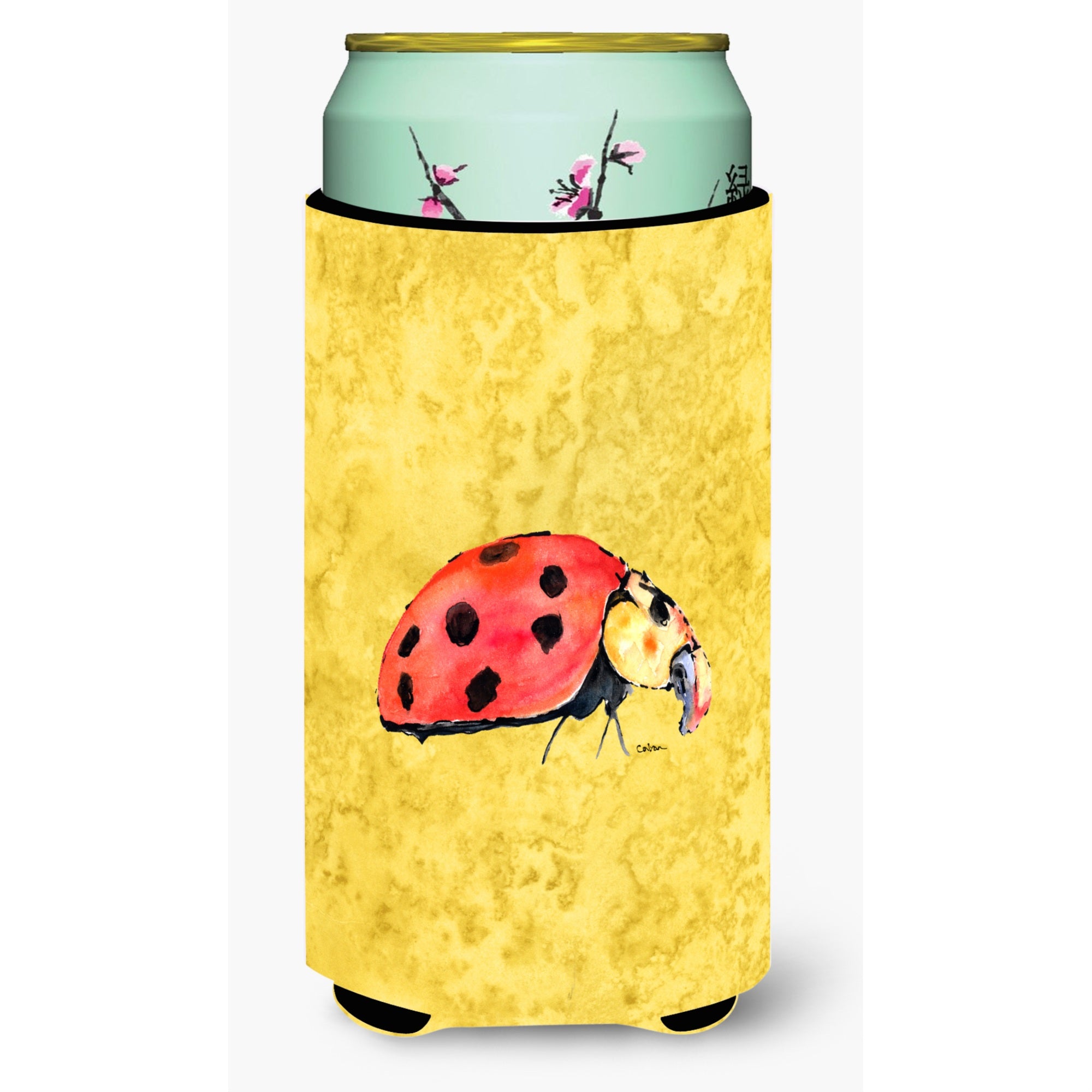 Lady Bug On Yellow  Tall Boy Beverage Insulator Beverage Insulator Hugger