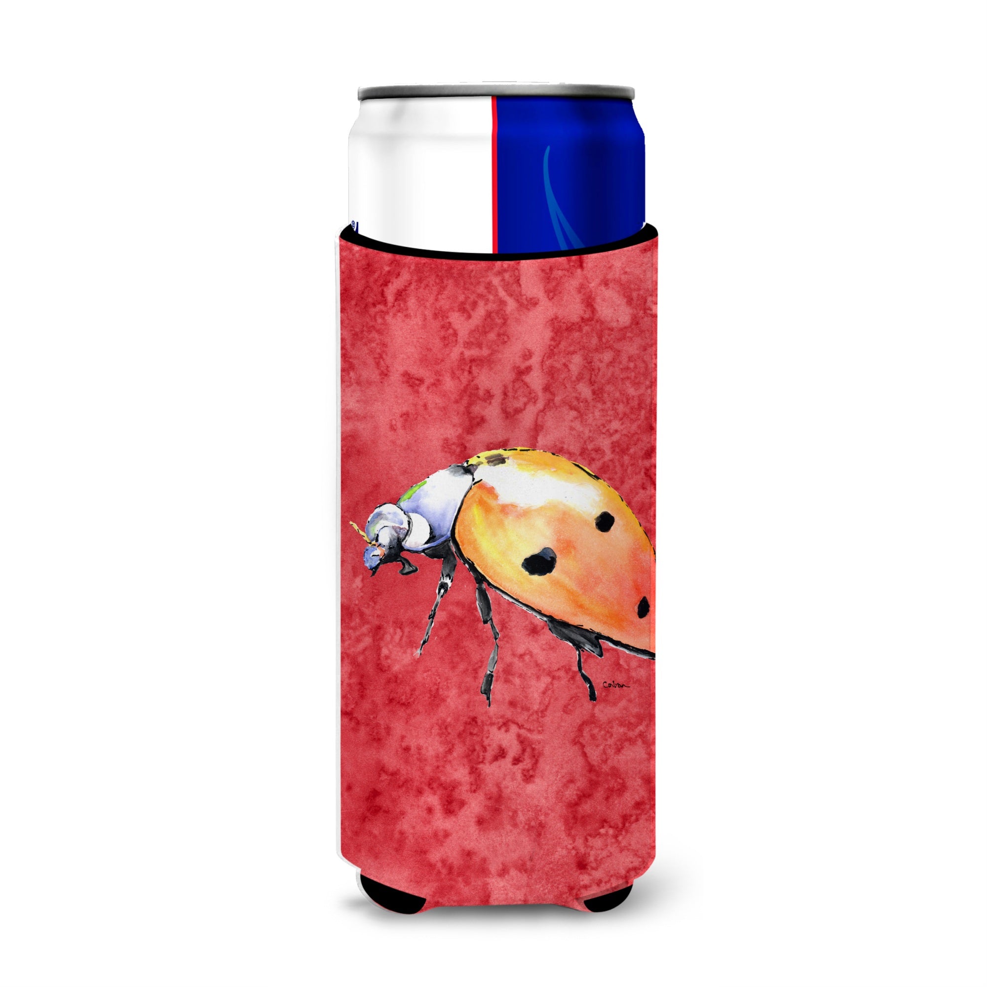 Lady Bug On Red Ultra Beverage Insulators For Slim Cans 8868Muk