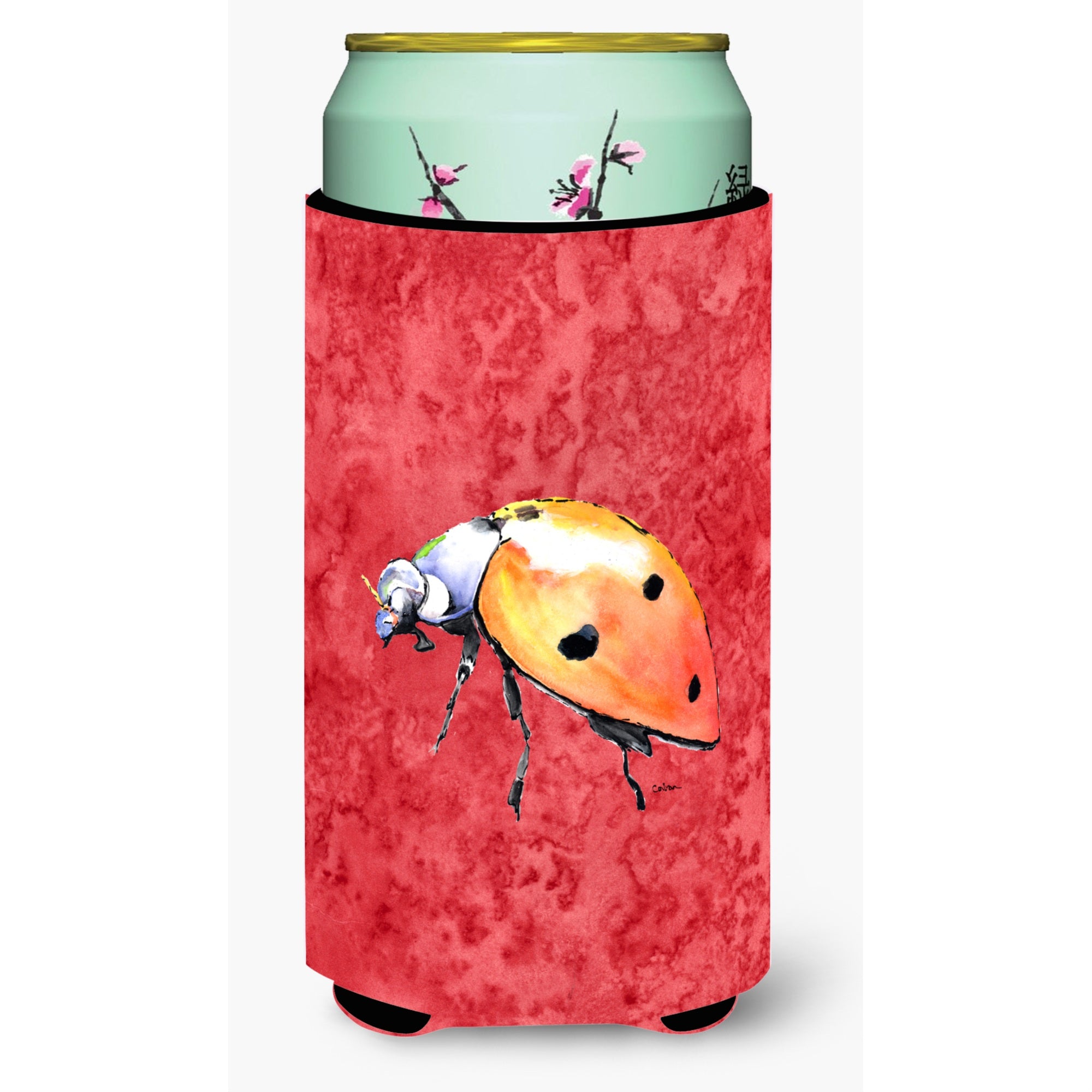 Lady Bug On Red  Tall Boy Beverage Insulator Beverage Insulator Hugger