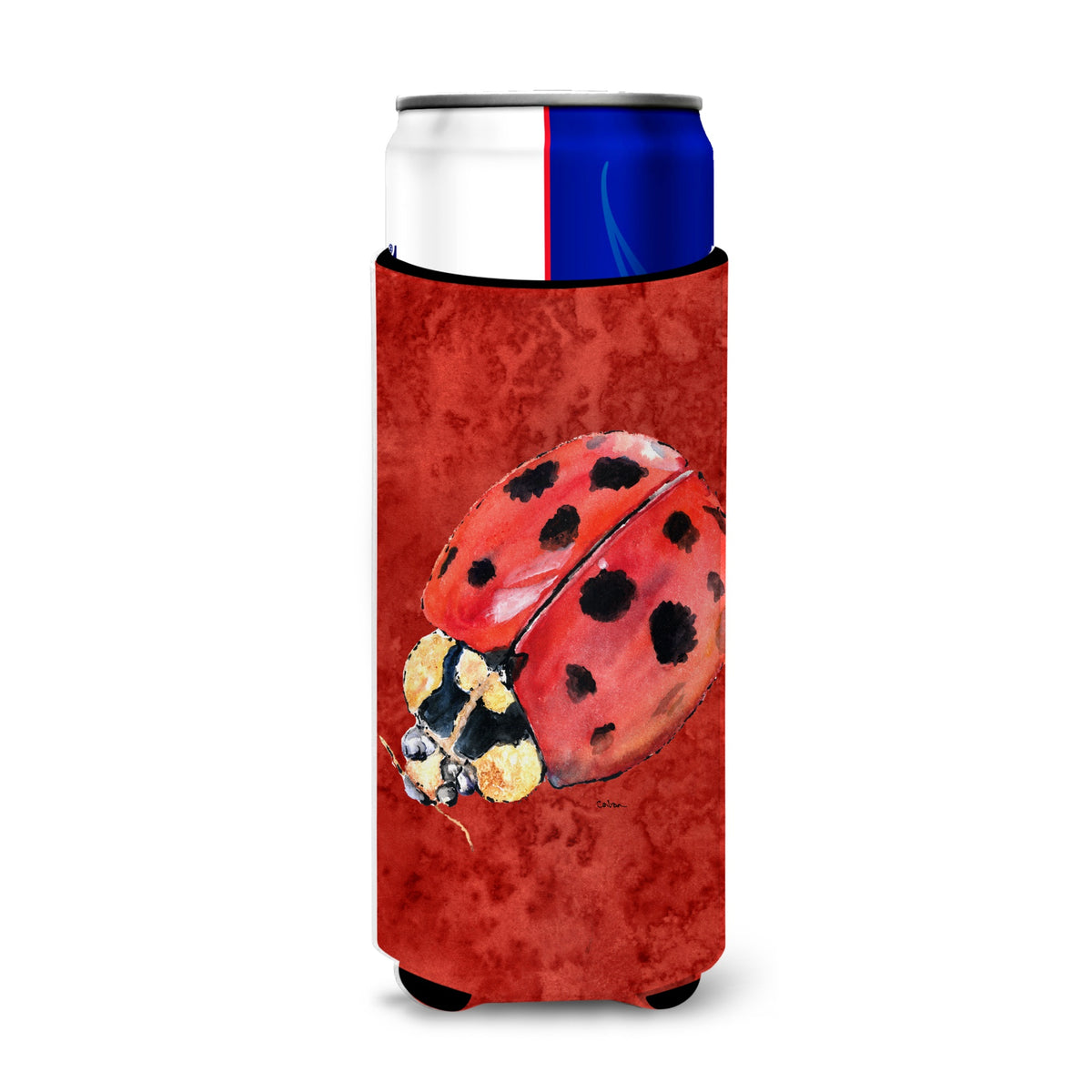 Lady Bug On Deep Red Ultra Beverage Insulators For Slim Cans 8870Muk