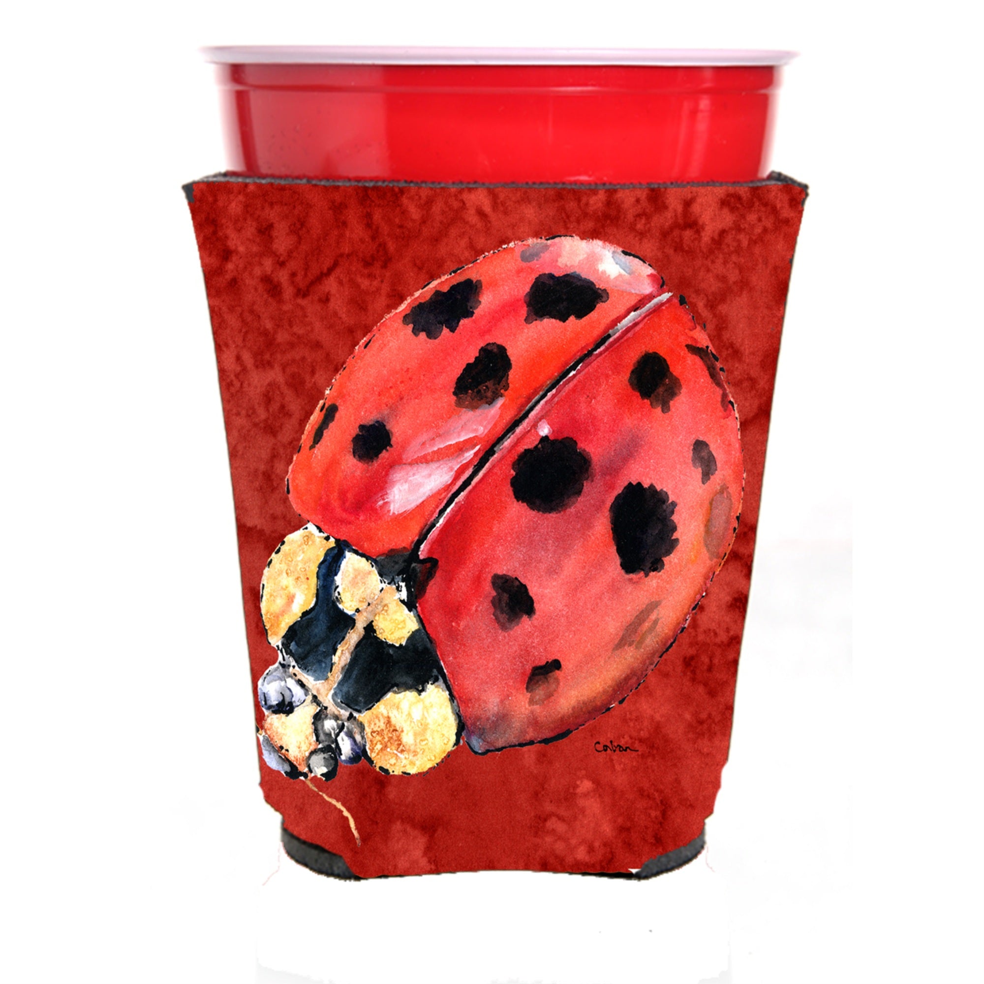 Lady Bug On Deep Red Red Solo Cup Beverage Insulator Hugger