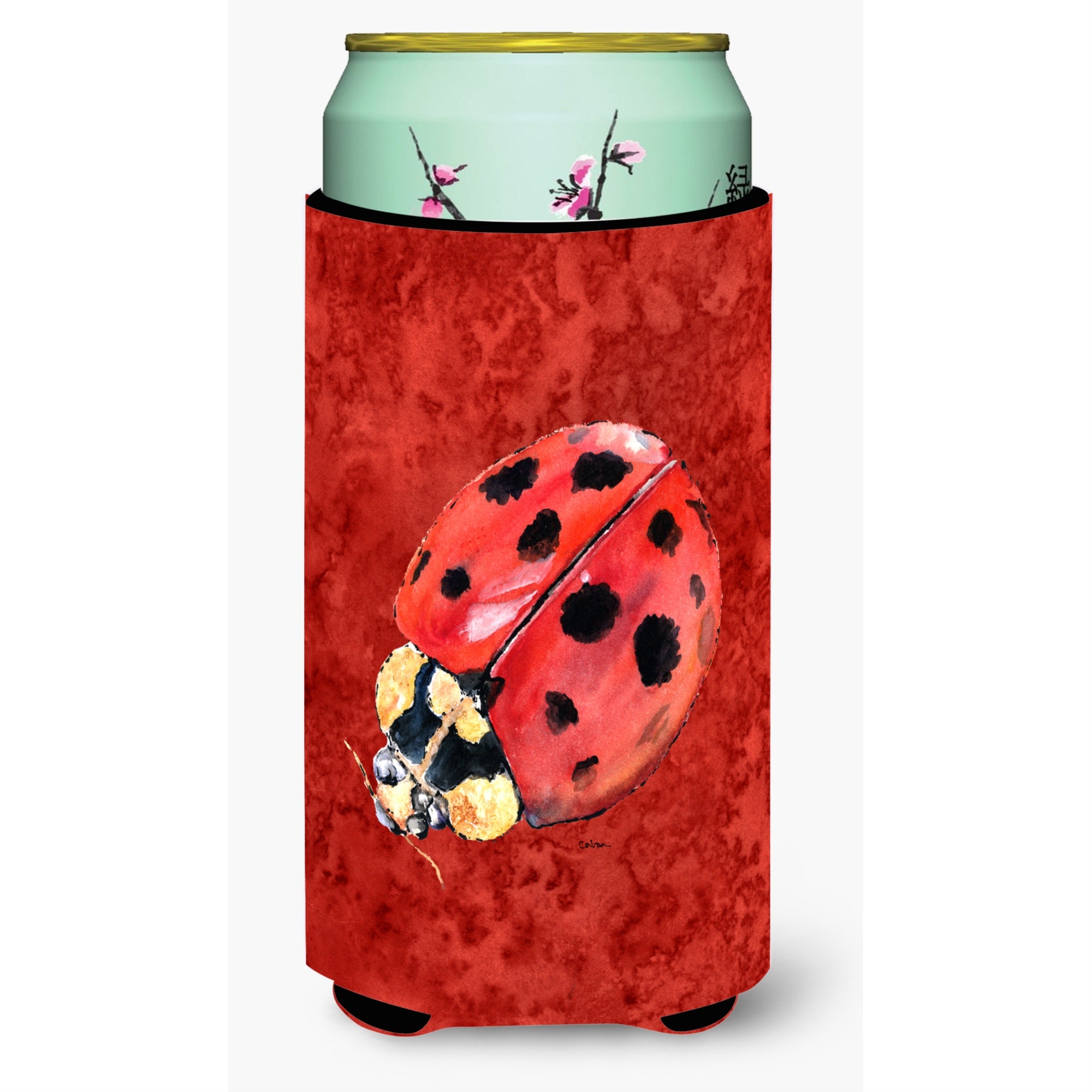 Lady Bug On Deep Red  Tall Boy Beverage Insulator Beverage Insulator Hugger