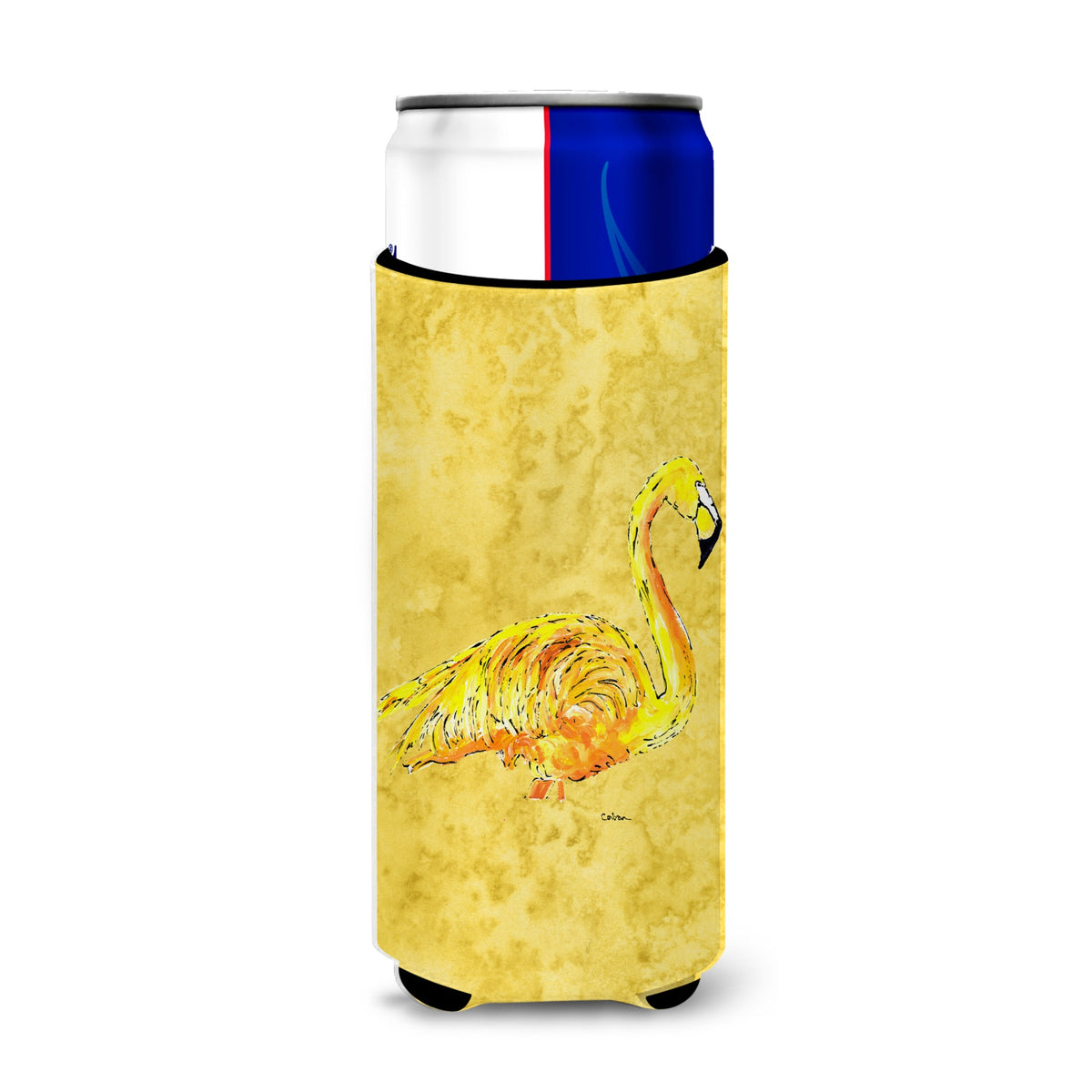 Flamingo On Yellow Ultra Beverage Insulators For Slim Cans 8872Muk
