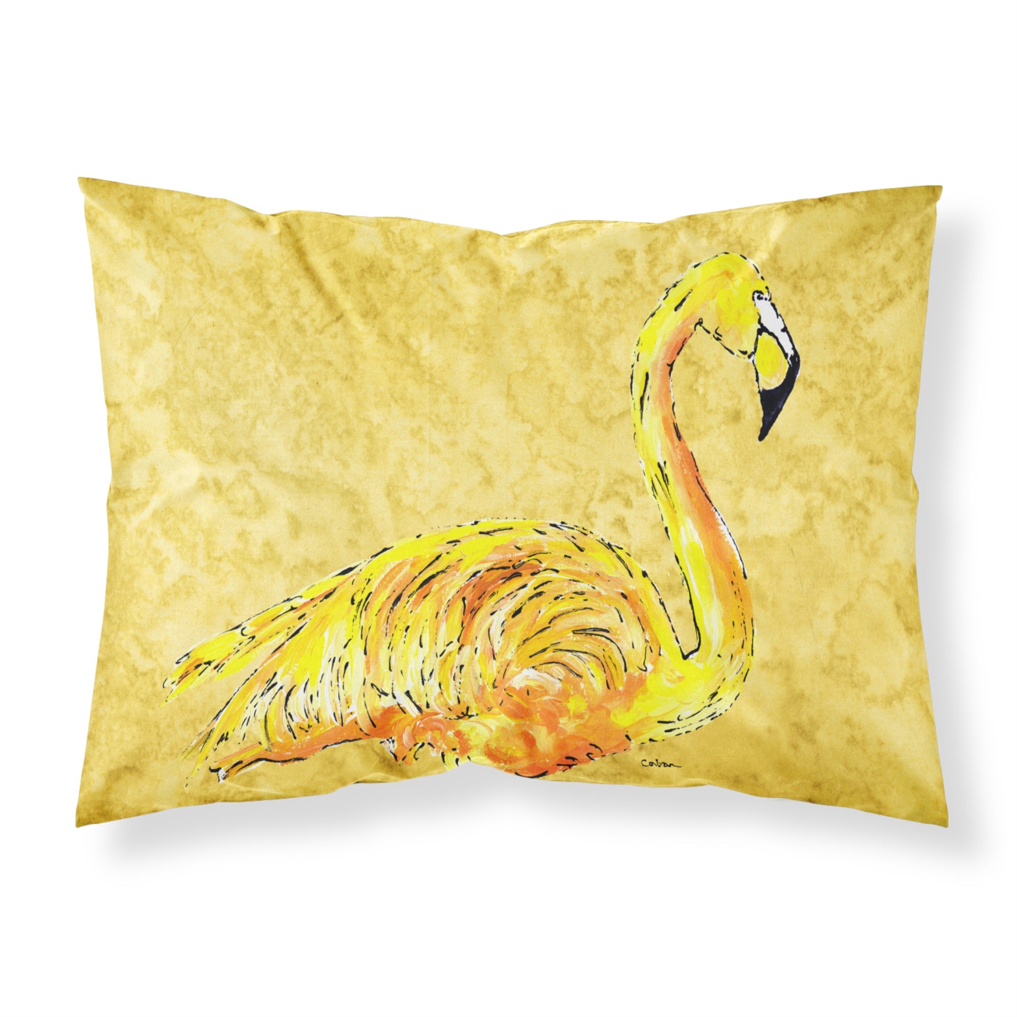 Caroline'S Treasures 8872Pillowcase Flamingo On Yellow Moisture Wicking Fabric Standard Pillowcase, Large, Multicolor