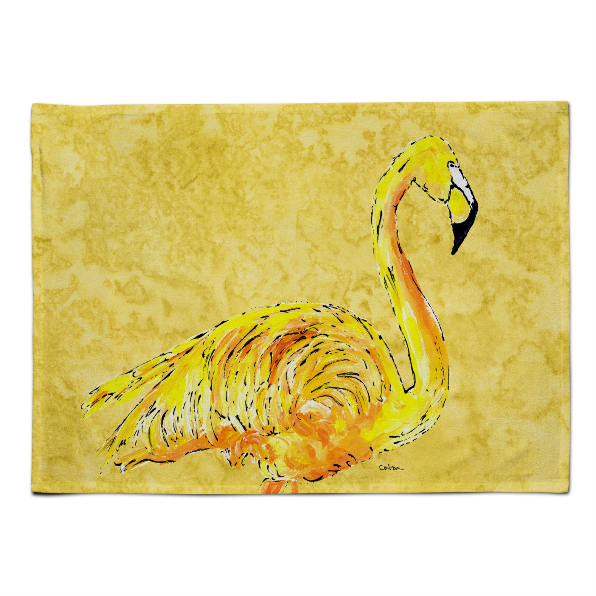Caroline'S Treasures 8872Plmt Flamingo On Yellow Fabric Placemat, Multicolor