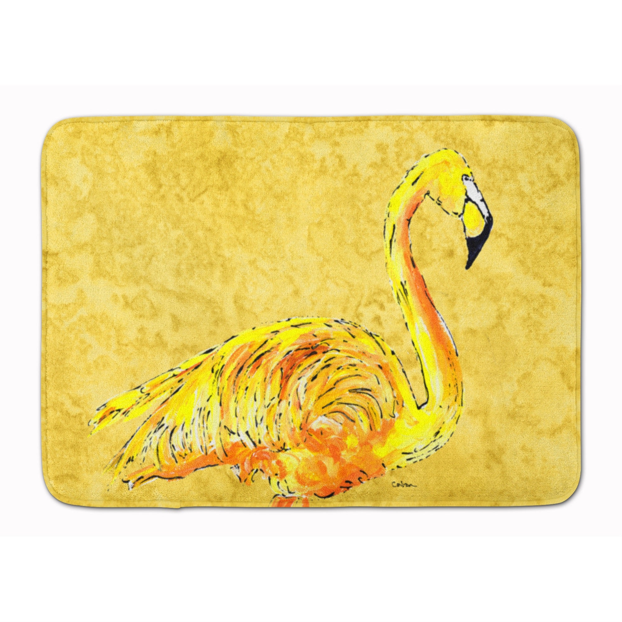 Caroline'S Treasures Flamingo On Yellow Floor Mat, 19 X 27, Multicolor