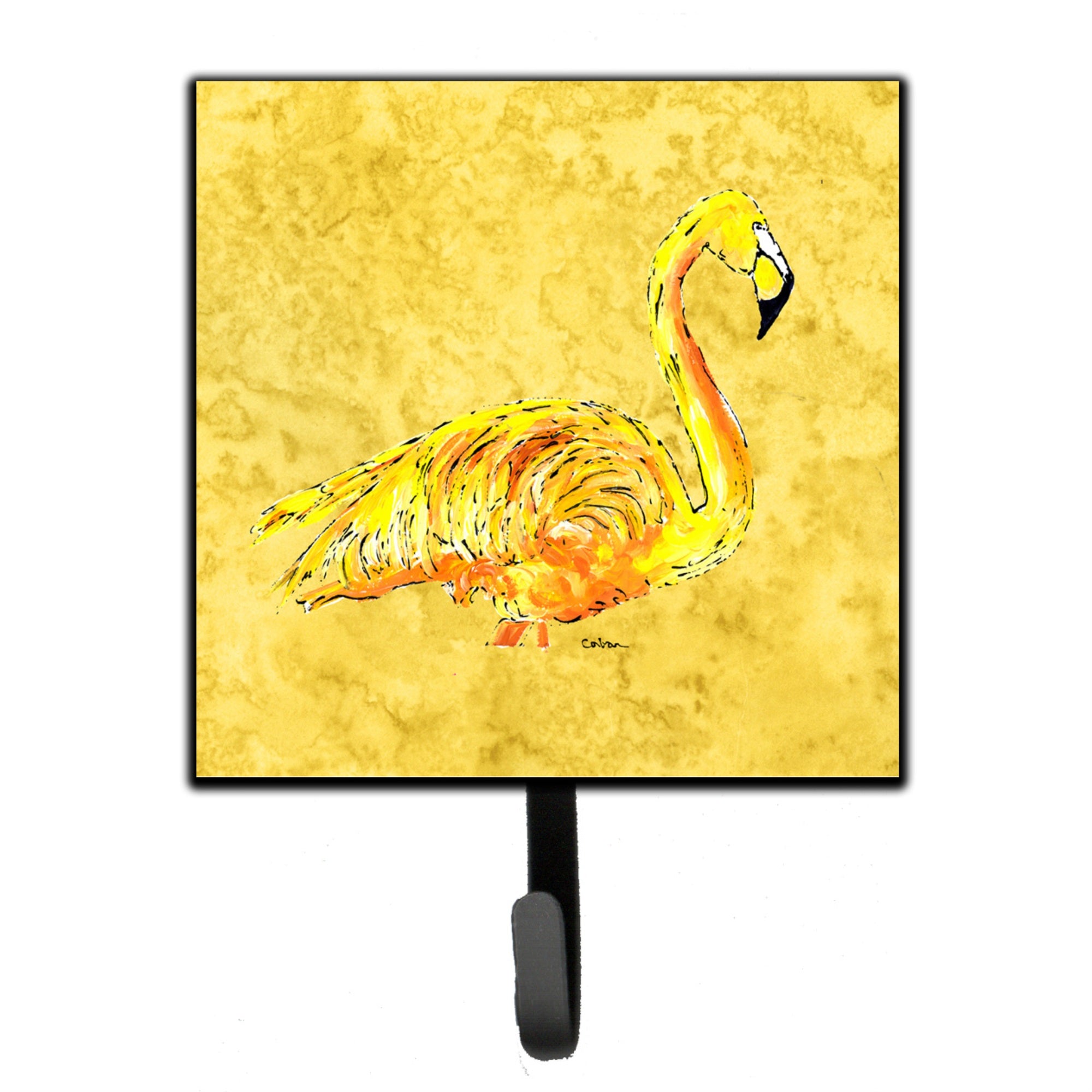 Caroline'S Treasures 8872Sh4 Flamingo On Yellow Leash Or Key Holder, Small, Multicolor