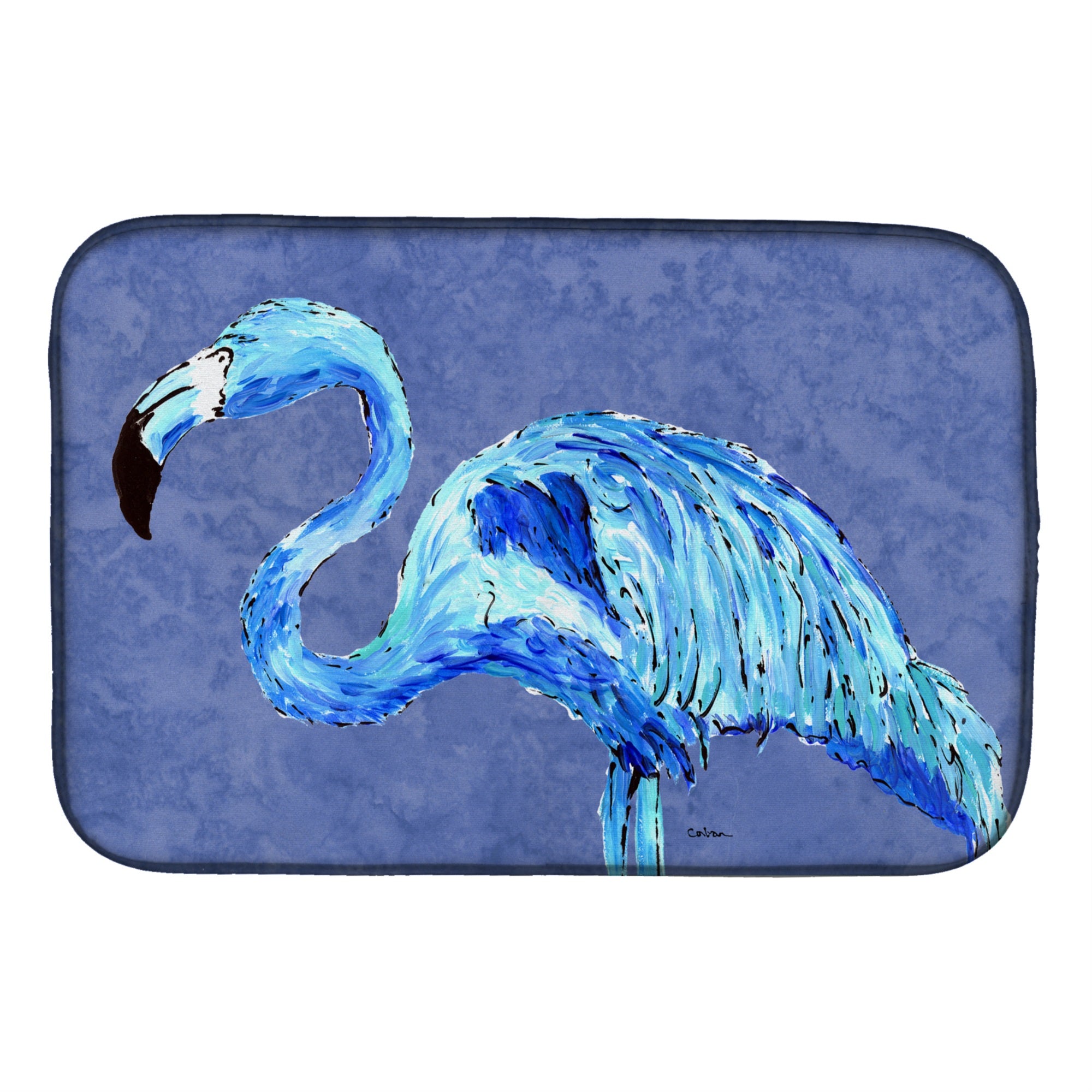 Caroline'S Treasures Flamingo On Slate Blue Dish Drying Mat, 14 X 21, Multicolor