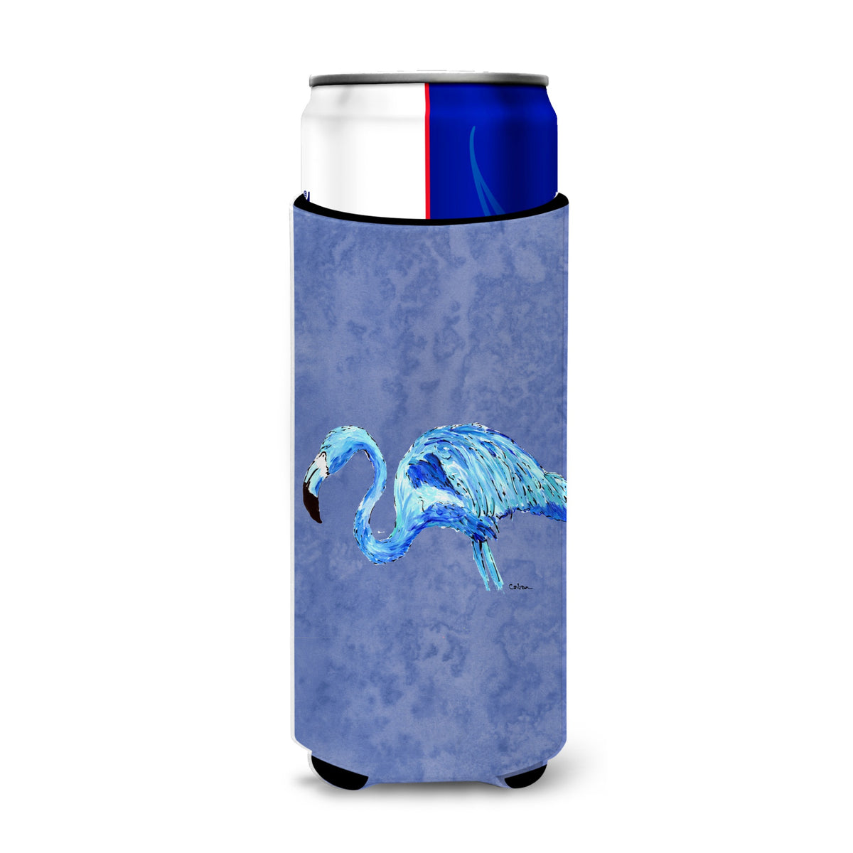 Flamingo On Slate Blue Ultra Beverage Insulators For Slim Cans 8873Muk