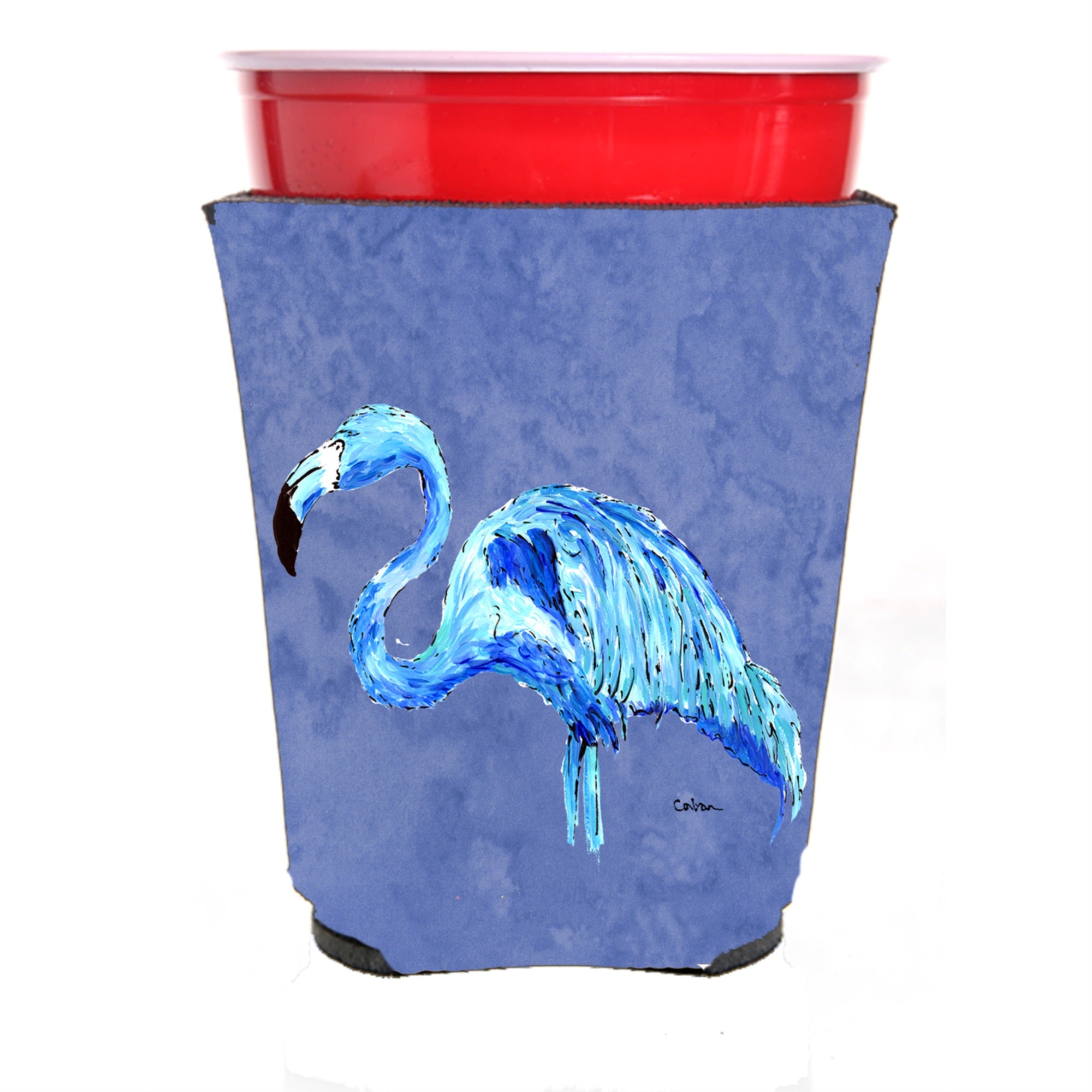 Flamingo On Slate Blue Red Solo Cup Beverage Insulator Hugger