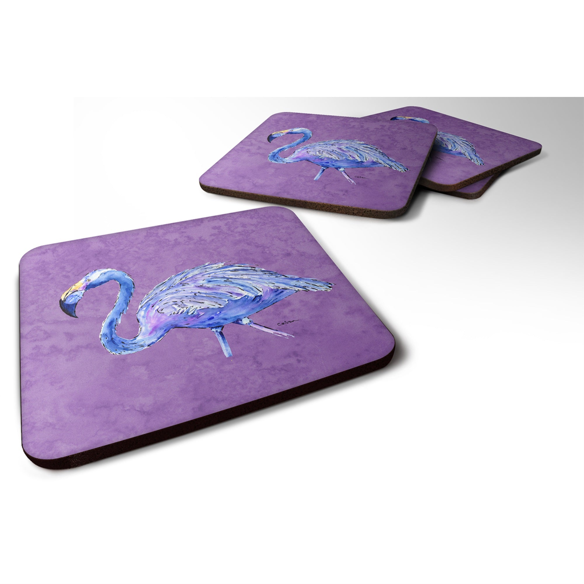 Caroline'S Treasures 8874Fc Flamingo On Purple Foam Coasters (Set Of 4), 3.5 H X 3.5 W, Multicolor