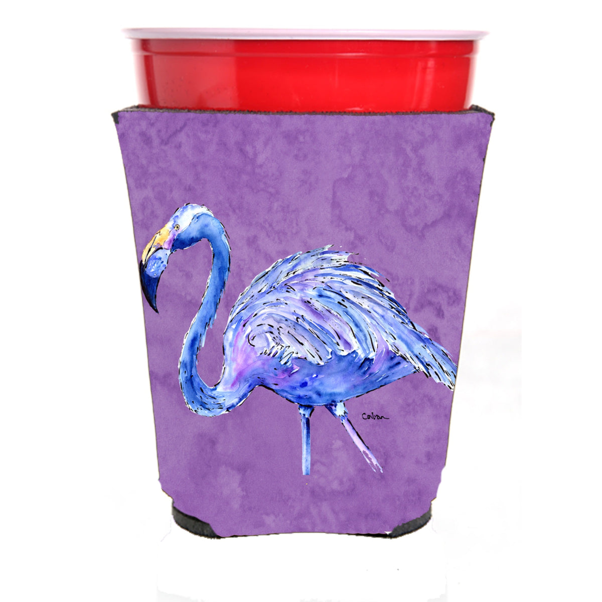 Flamingo On Purple Red Solo Cup Beverage Insulator Hugger