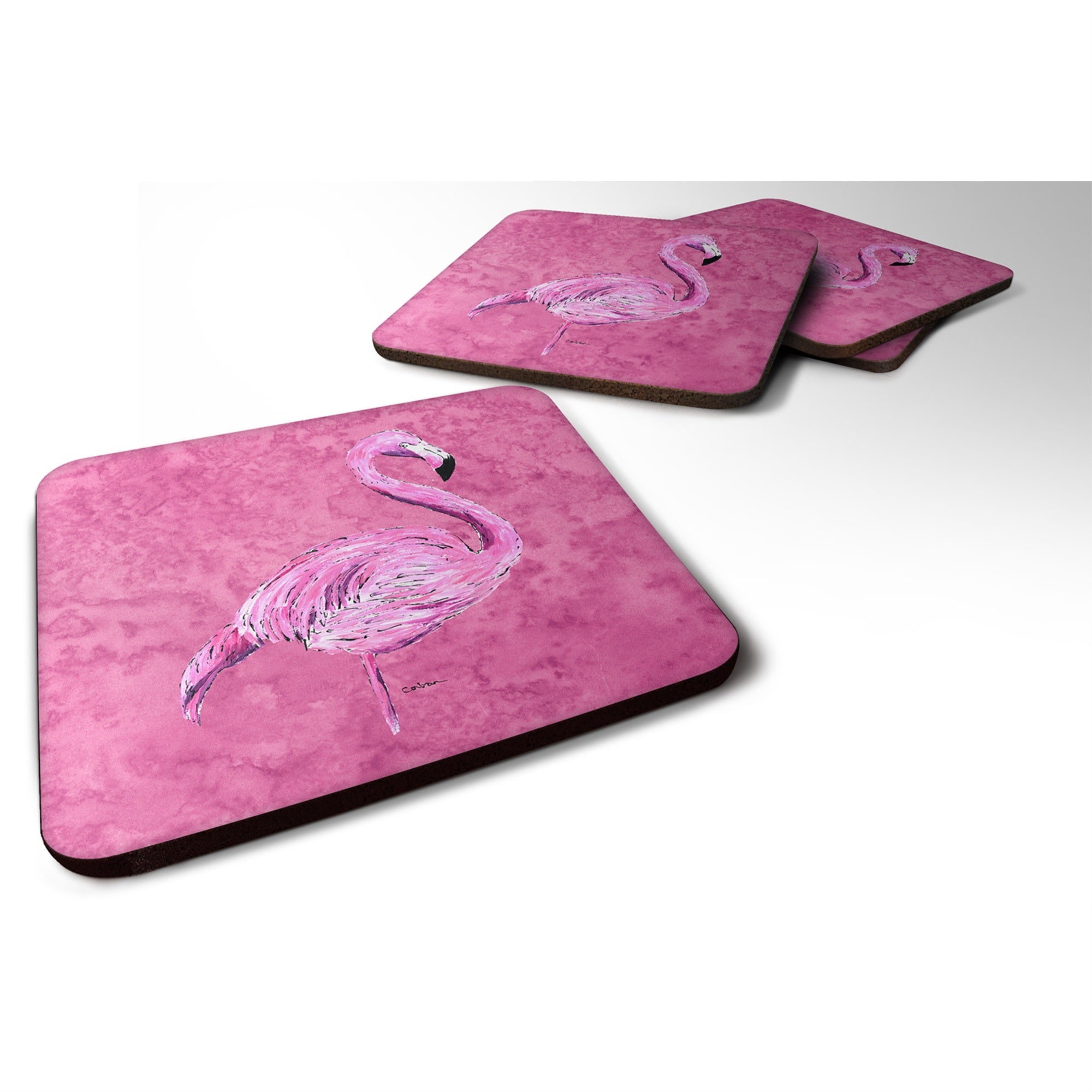 Caroline'S Treasures 8875Fc Flamingo On Pink Foam Coasters (Set Of 4), 3.5 H X 3.5 W, Multicolor